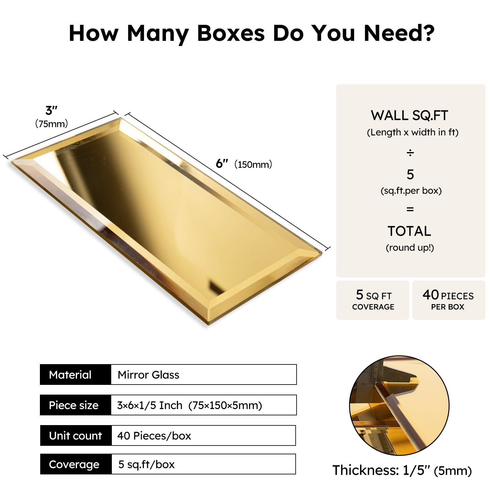Diflart Peel and Stick Mirror Subway Tile, 3 x 6 Inch, Gold, Beveled Mirror Backsplash Tiles for Kitchen Bathroom Wall Pack of 40 Pcs