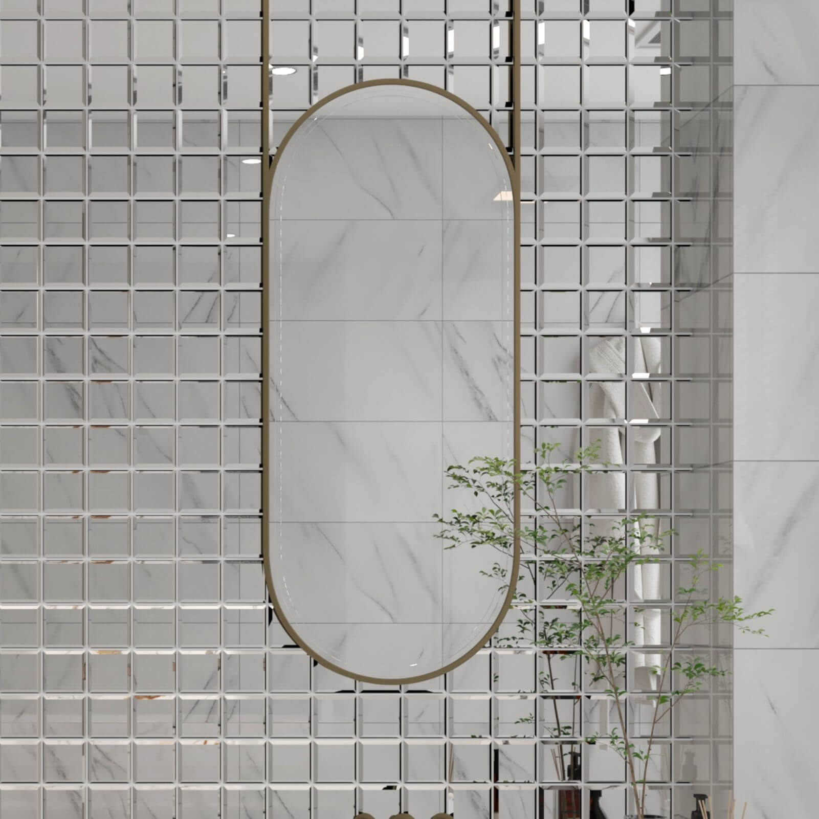 Diflart Peel and Stick Beveled Mirror Backsplash Tile, Silver, 3 x 3 Inch, Mirror Square Tiles for Kitchen Bathroom Wall Pack of 32 Pieces