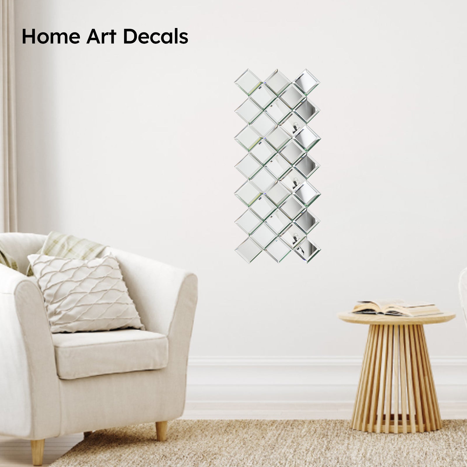 Diflart Peel and Stick Beveled Mirror Backsplash Tile, Silver, 3 x 3 Inch, Mirror Square Tiles for Kitchen Bathroom Wall Pack of 32 Pieces