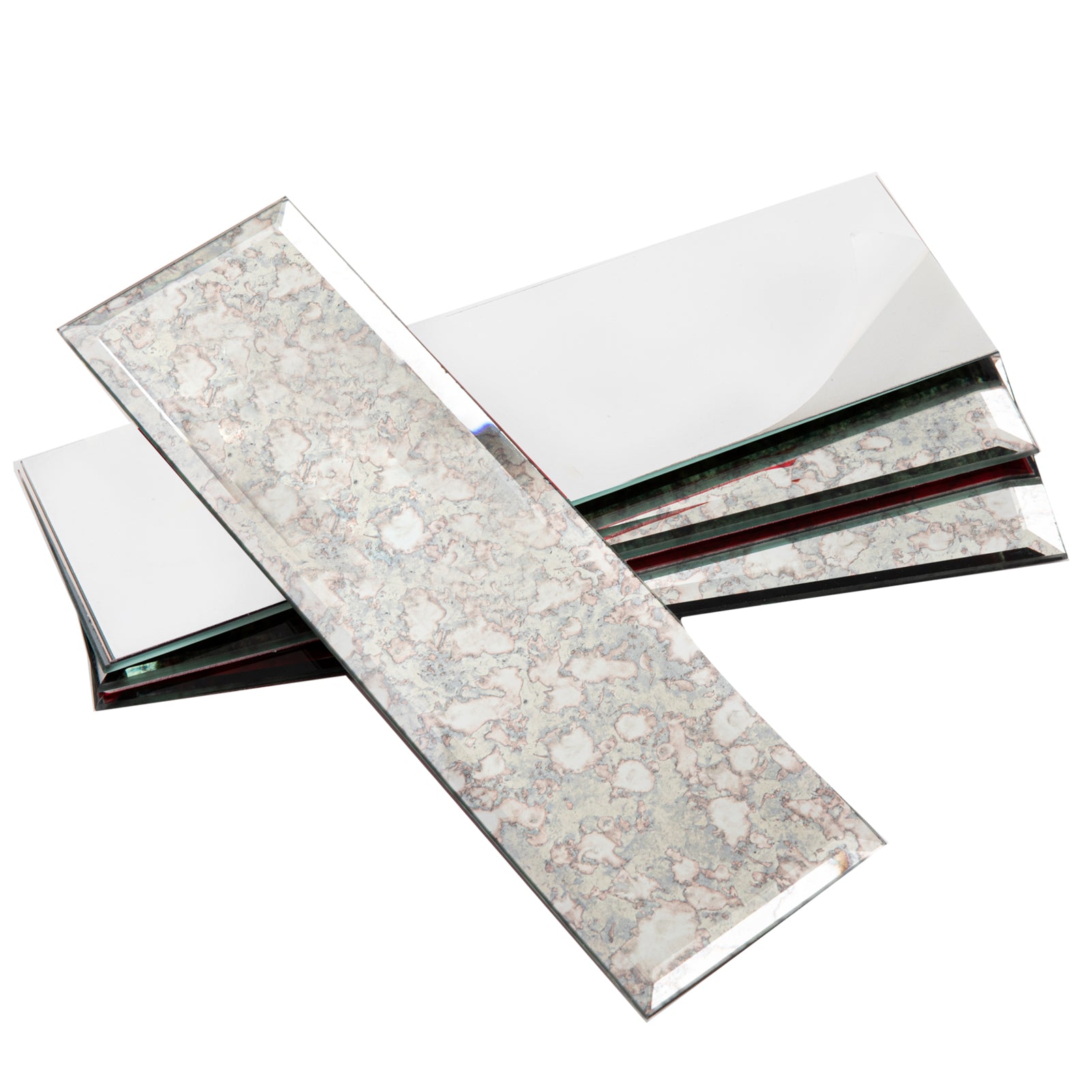 Diflart Peel and Stick Mirror Backsplash Tiles, Antique, 3 x10 Inch, Beveled Mirror Subway Tile for Kitchen Bathroom Wall, Pakc of 24 Pieces