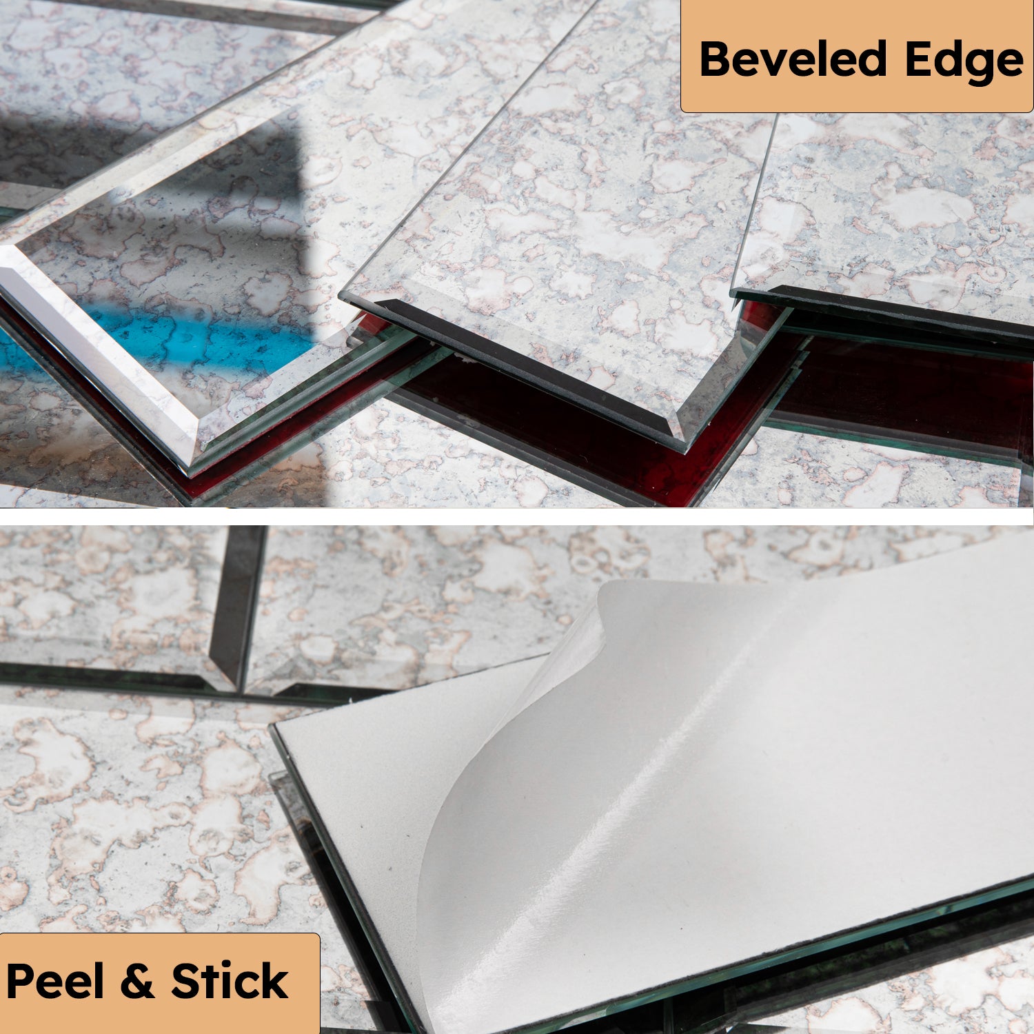 Diflart Peel and Stick Antique Beveled Mirror Subway Tile, 3 x 6 Inch, Polished, MT24