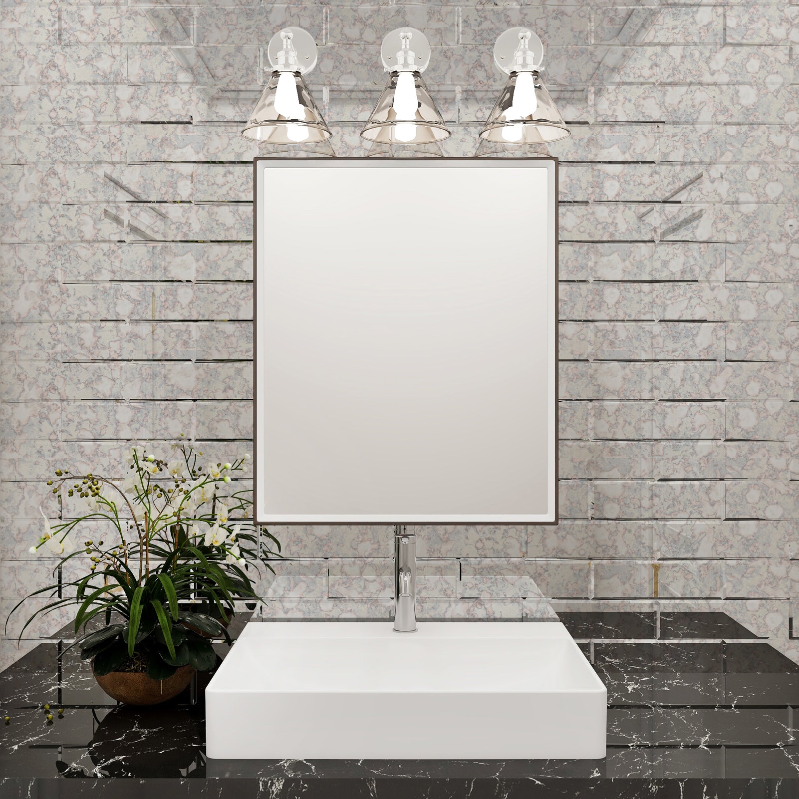 Diflart Peel and Stick Mirror Backsplash Tiles, Antique, 3 x10 Inch, Beveled Mirror Subway Tile for Kitchen Bathroom Wall, Pakc of 24 Pieces