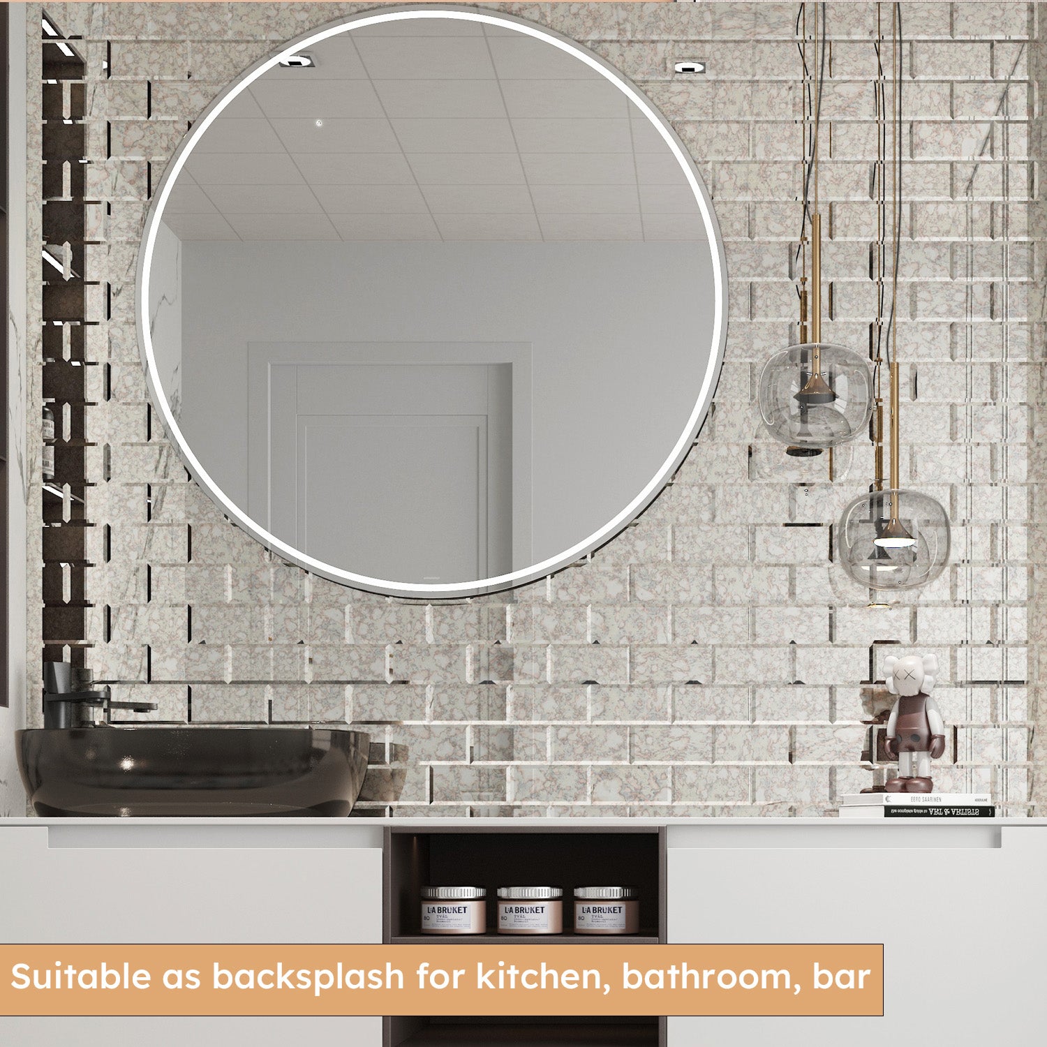 Antique Mirror Backsplash Subway Tiles 3x6 Inch Peel and Stick for Kitchen Bathroom Pack of 40 Pcs