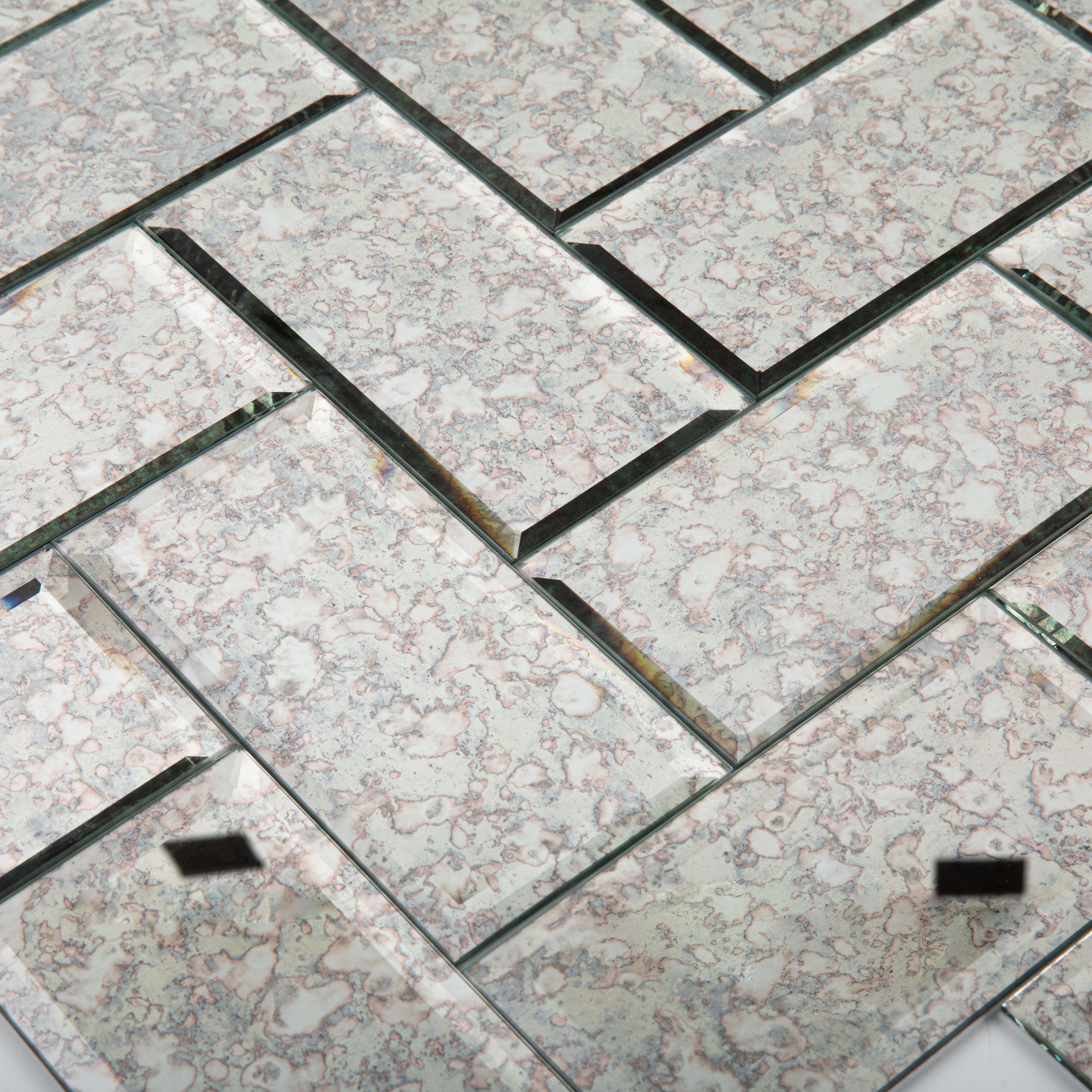 Diflart Peel and Stick Antique Beveled Mirror Subway Tile, 3 x 6 Inch, Polished, MT24