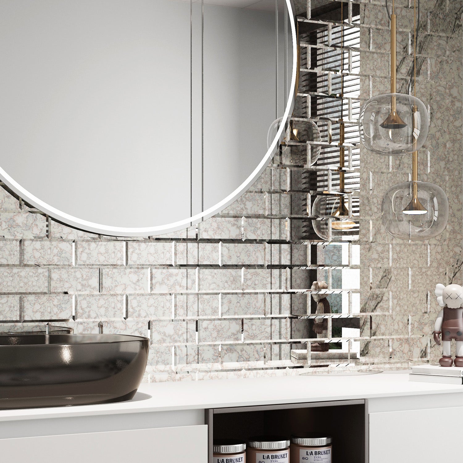 Diflart Peel and Stick Antique Beveled Mirror Subway Tile, 3 x 6 Inch, Polished, MT24