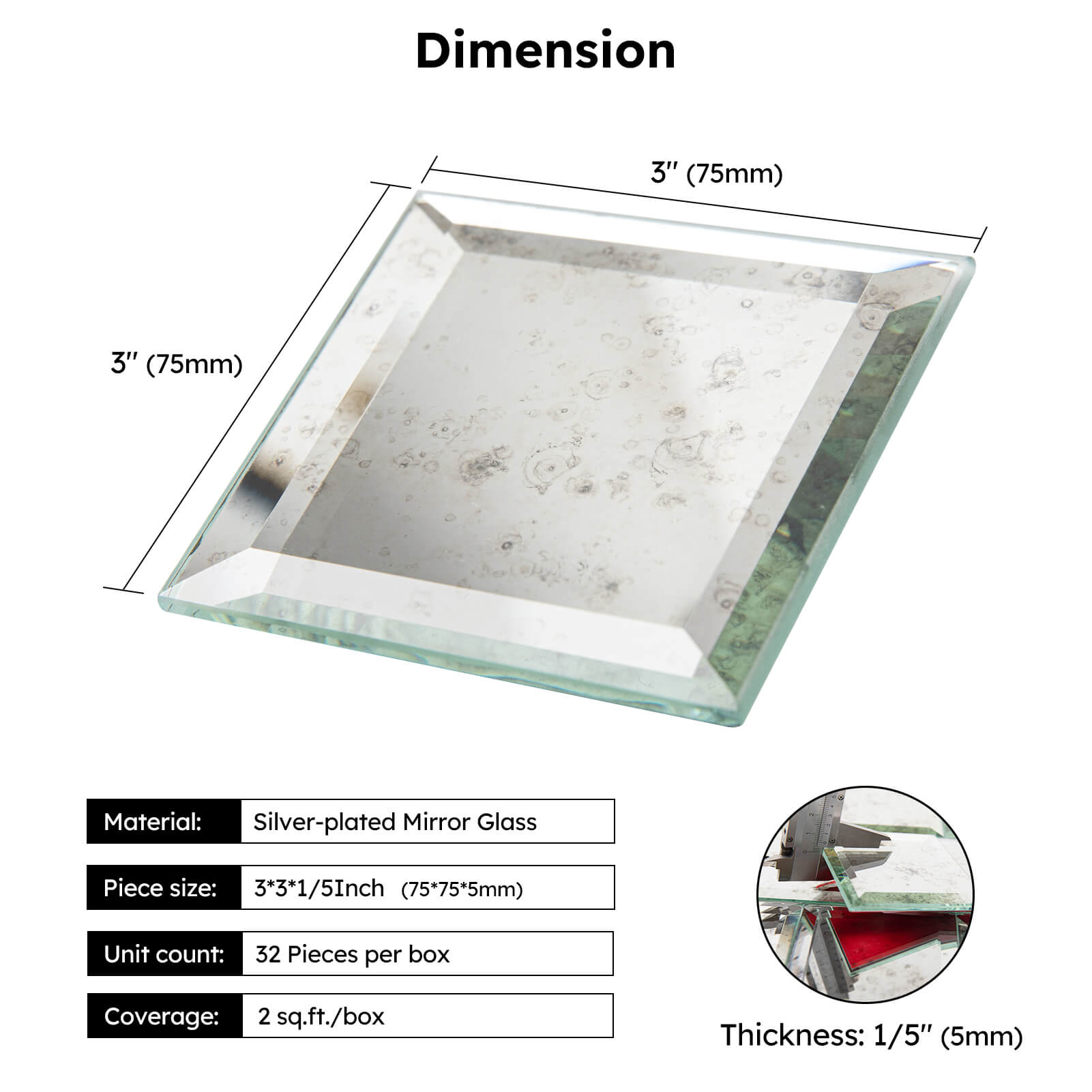 Diflart Peel and Stick Beveled Mirror Backsplash Tile, Light Antique, 3 x 3 Inch, Mirror Square Tiles for Kitchen Bathroom Wall Pack of 32 Pcs