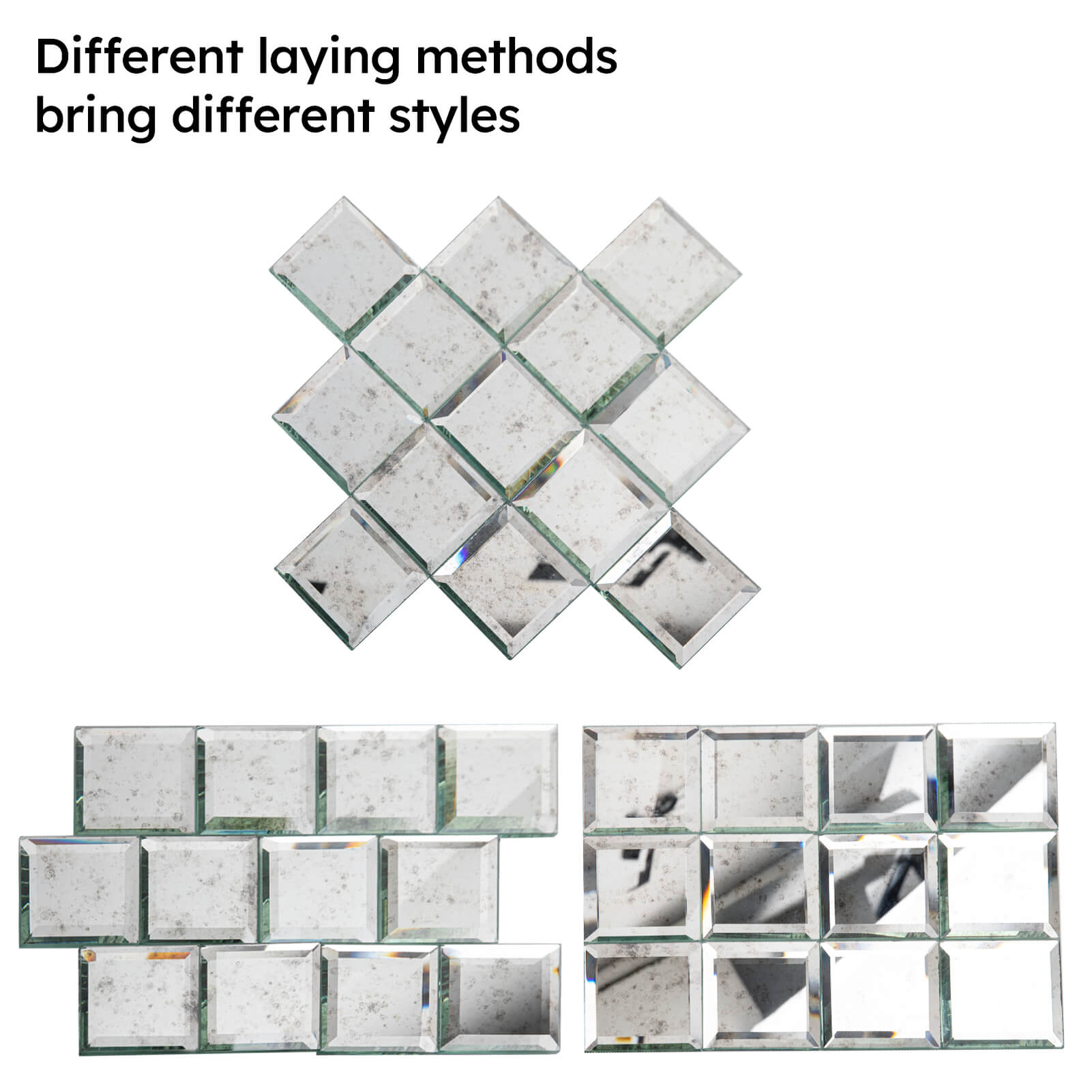 Diflart Peel and Stick Beveled Mirror Backsplash Tile, Light Antique, 3 x 3 Inch, Mirror Square Tiles for Kitchen Bathroom Wall Pack of 32 Pcs