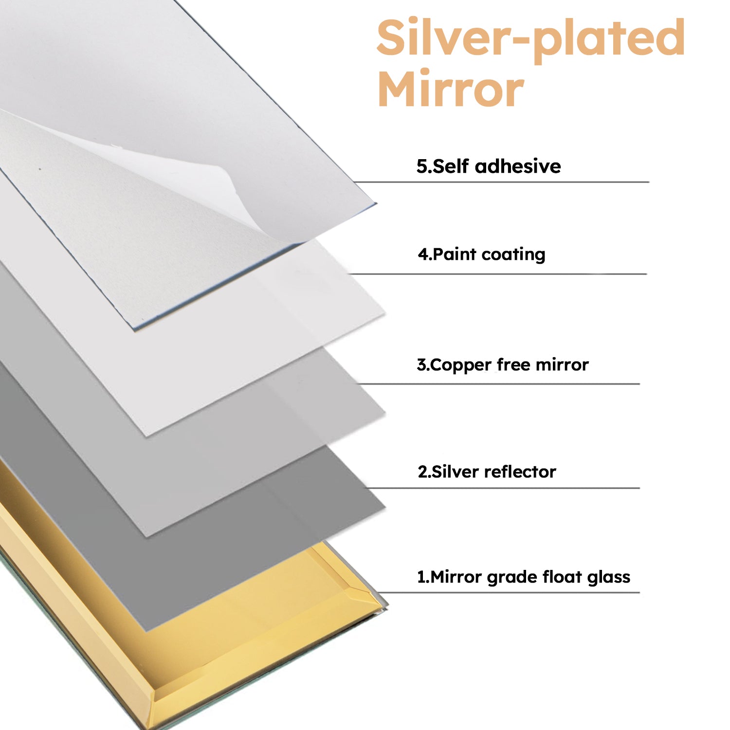 Beveled Gold Mirror Backsplash Subway Tiles 3x6 Inch Peel and Stick Pack of 40 Pcs