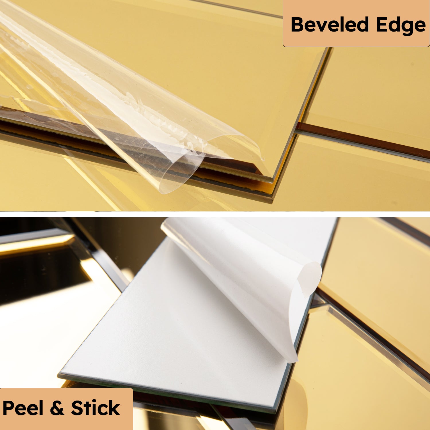 Beveled Gold Mirror Backsplash Subway Tiles 3x10 Inch Peel and Stick Pack of 24 Pcs