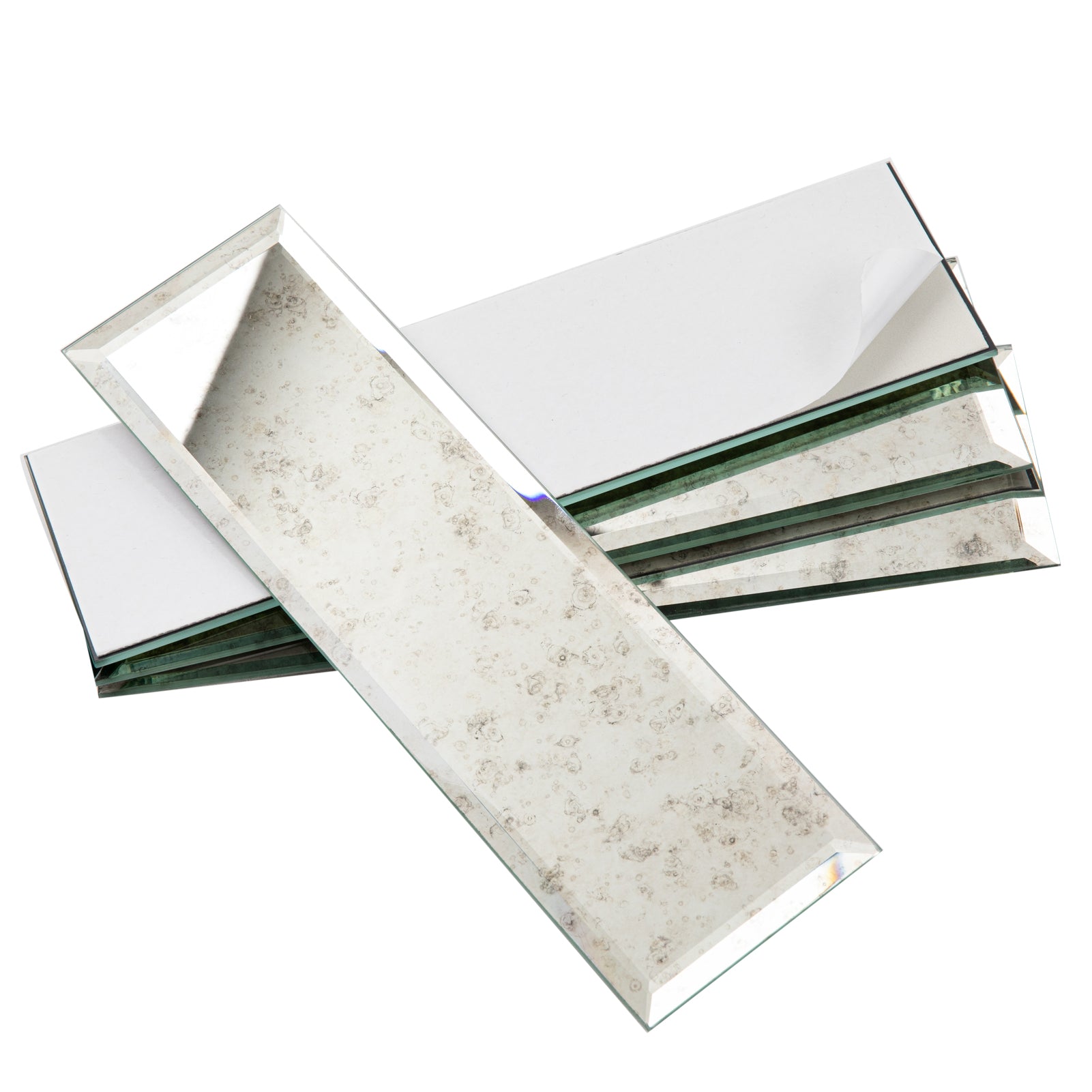 Diflart Antique Mirror Tiles, Peel and Stick, 4x12 Inch, 5 Sq.ft, Beveled Mirror Glass Subway Tile, Mirror Backsplash Tiles for Kitchen Bathroom Wall, Pack of 15 Pcs