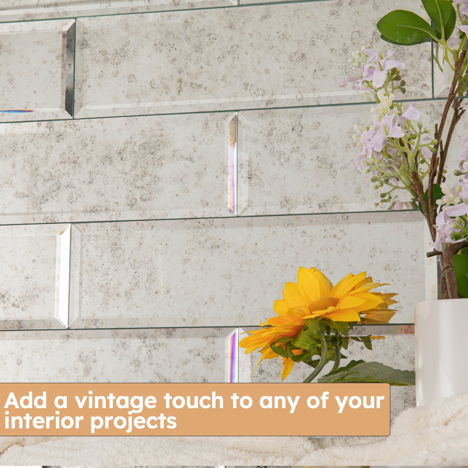 Diflart Antique Mirror Tiles, Peel and Stick, 4x12 Inch, 5 Sq.ft, Beveled Mirror Glass Subway Tile, Mirror Backsplash Tiles for Kitchen Bathroom Wall, Pack of 15 Pcs