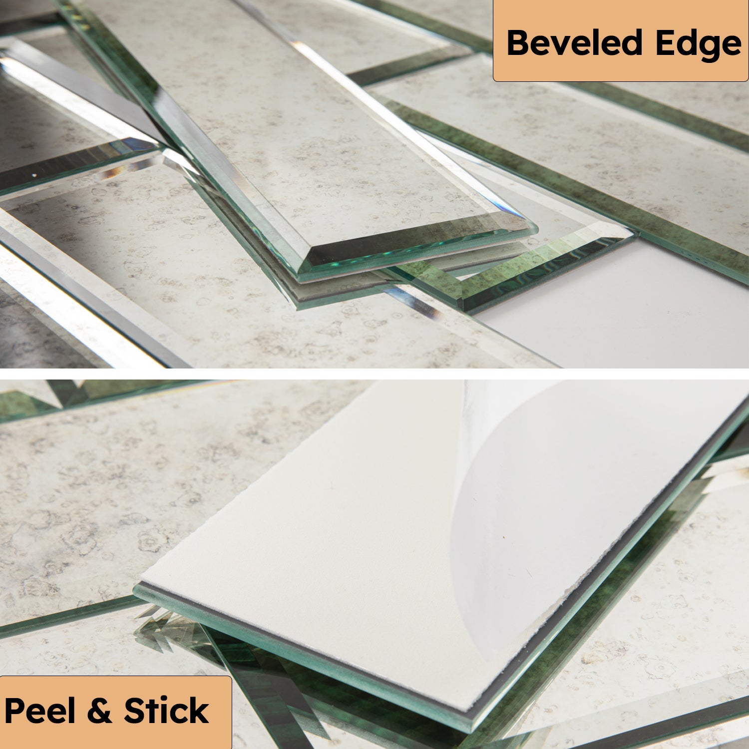 Beveled Mirror Subway Tiles 3 x 10 Inch Peel and Stick Pack of 24 Pcs