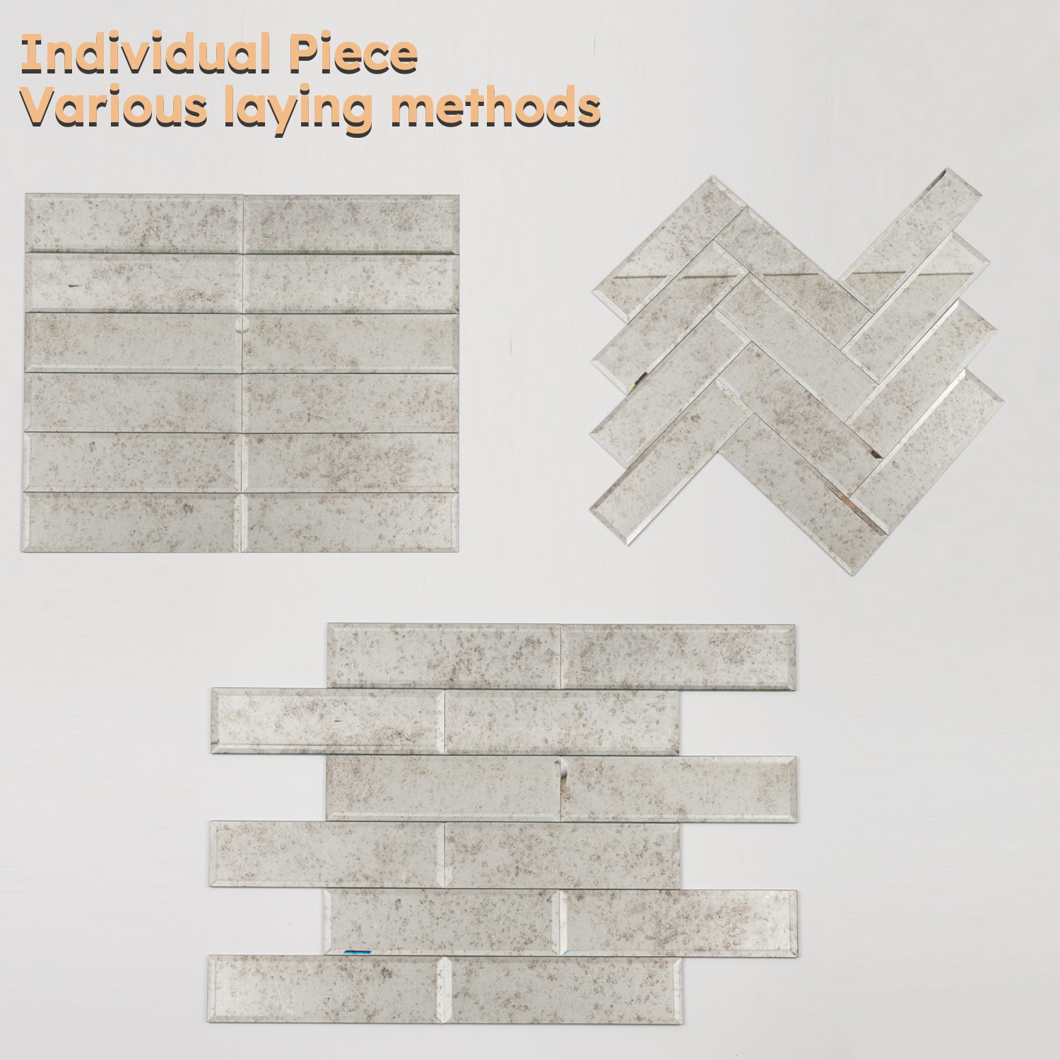 Diflart Antique Mirror Tiles, Peel and Stick, 4x12 Inch, 5 Sq.ft, Beveled Mirror Glass Subway Tile, Mirror Backsplash Tiles for Kitchen Bathroom Wall, Pack of 15 Pcs