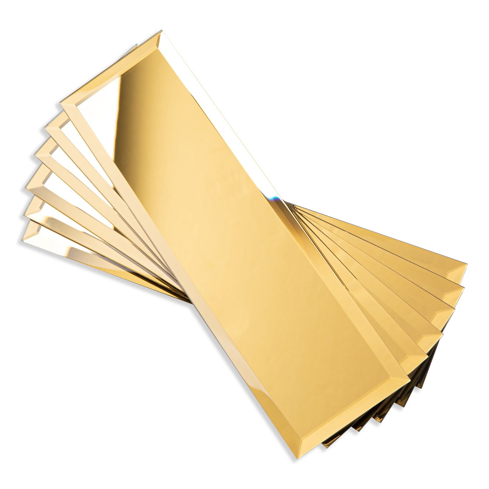 Diflart Mirror Backsplash Gold Peel and Stick Beveled Subway Tile 4x12 Inch for Kitchen Bathroom Wall Pack of 15 Pcs