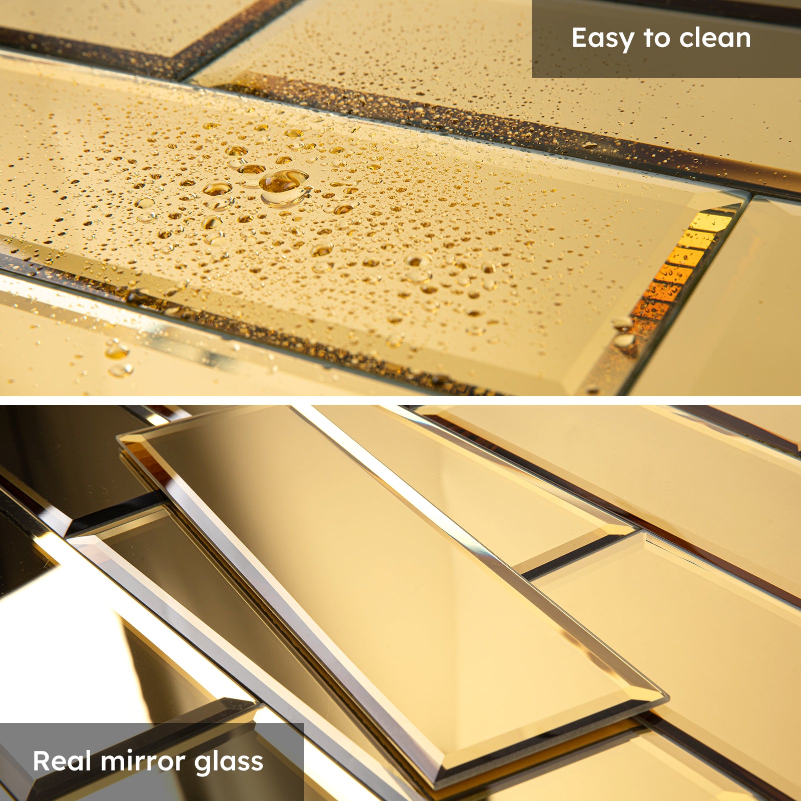 Diflart Mirror Backsplash Gold Peel and Stick Beveled Subway Tile 4x12 Inch for Kitchen Bathroom Wall Pack of 15 Pcs