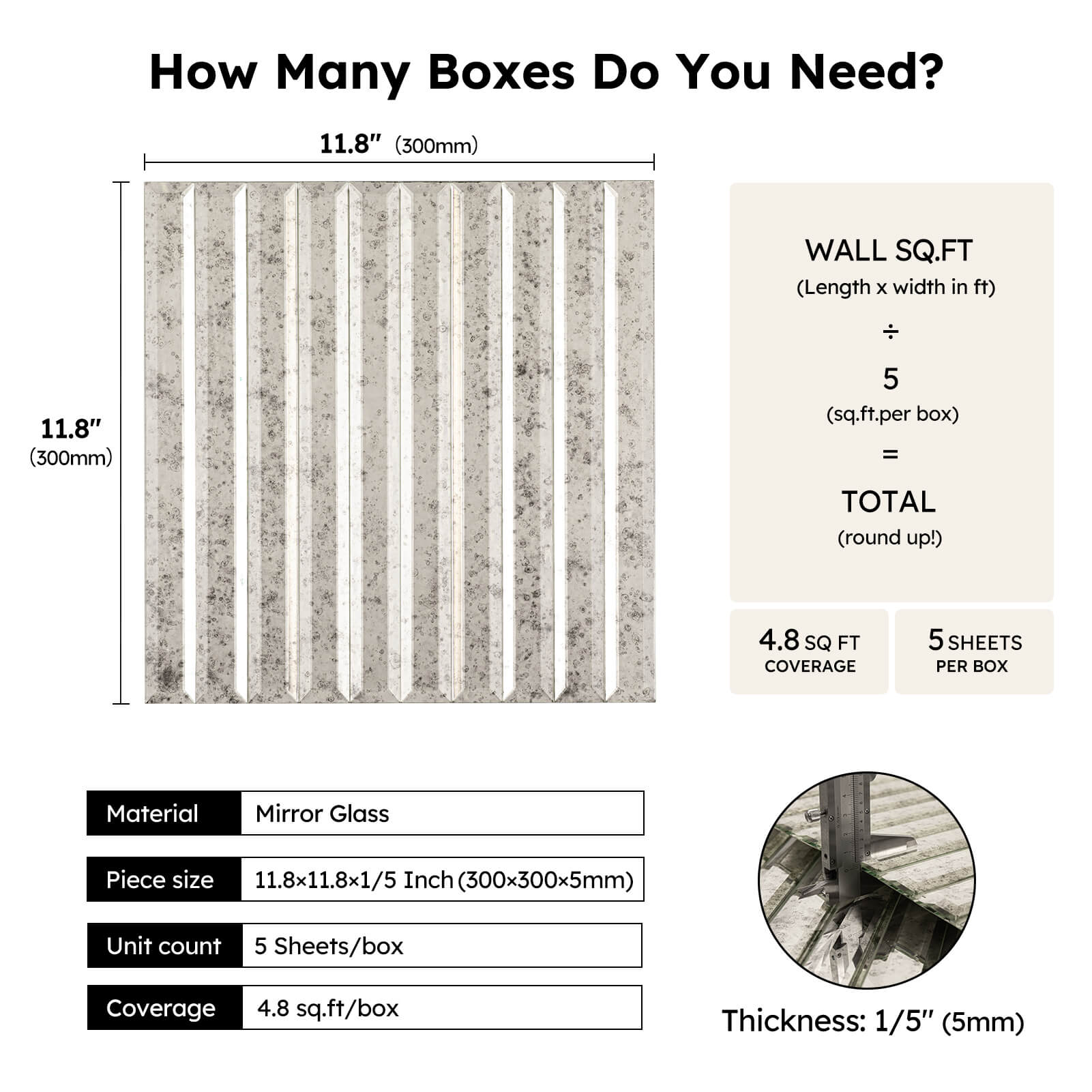 Diflart Peel and Stick Beveled Light Antique Mirror Glass Tile 12 x12 Inch for Kitchen Backsplash Bathroom Accent Wall Pack of 5 Sq.ft