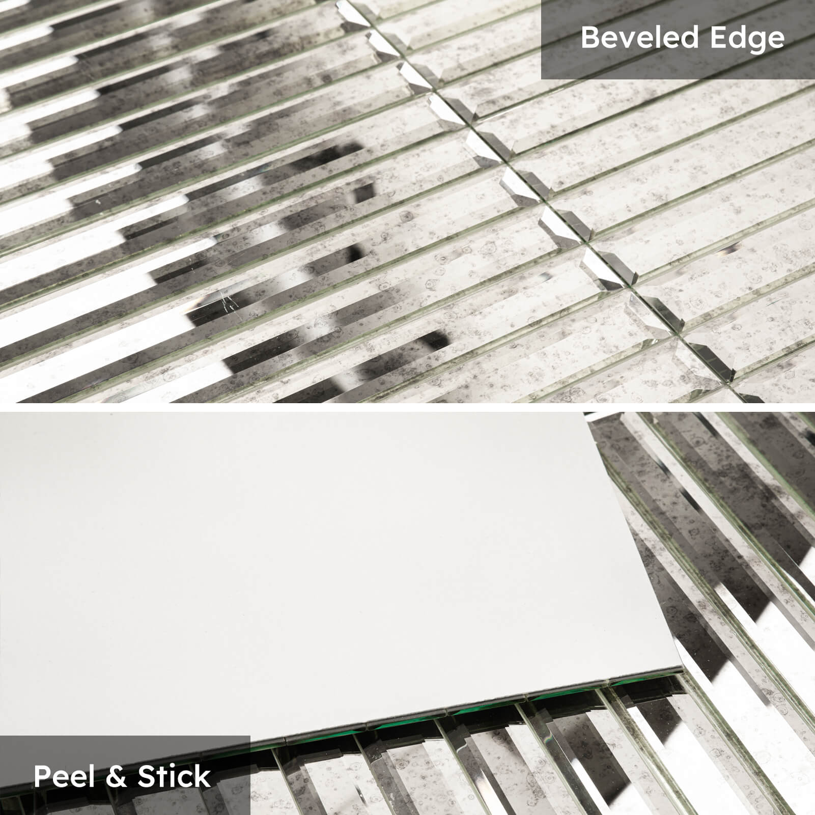 Diflart Peel and Stick Beveled Light Antique Mirror Glass Tile 12 x12 Inch for Kitchen Backsplash Bathroom Accent Wall Pack of 5 Sq.ft