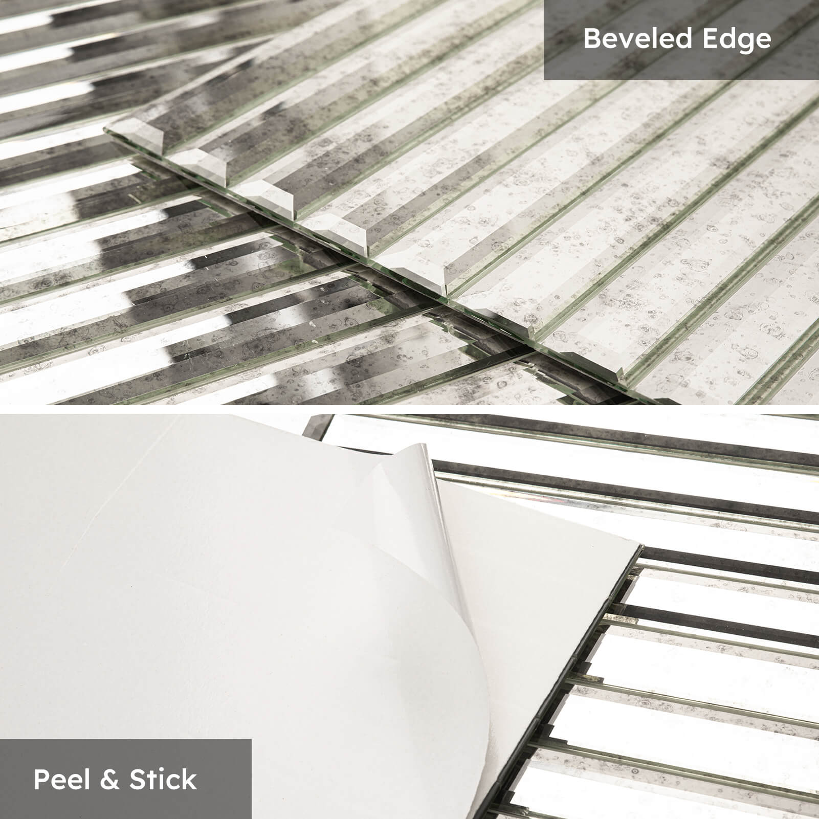 Diflart Peel and Stick Beveled Light Antique Mirror Glass Tile 12 x12 Inch for Kitchen Backsplash Bathroom Accent Wall Pack of 5 Sq.ft