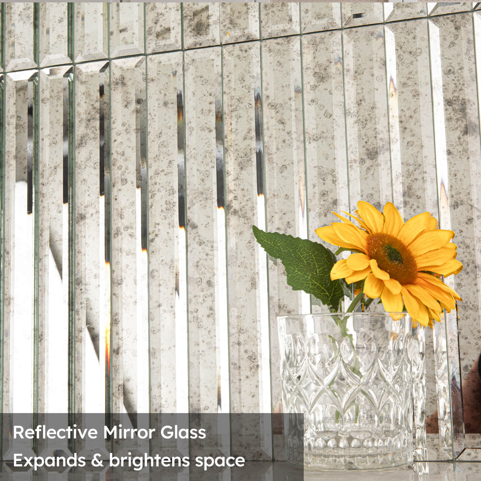 Diflart Peel and Stick Beveled Light Antique Mirror Glass Tile 12 x12 Inch for Kitchen Backsplash Bathroom Accent Wall Pack of 5 Sq.ft