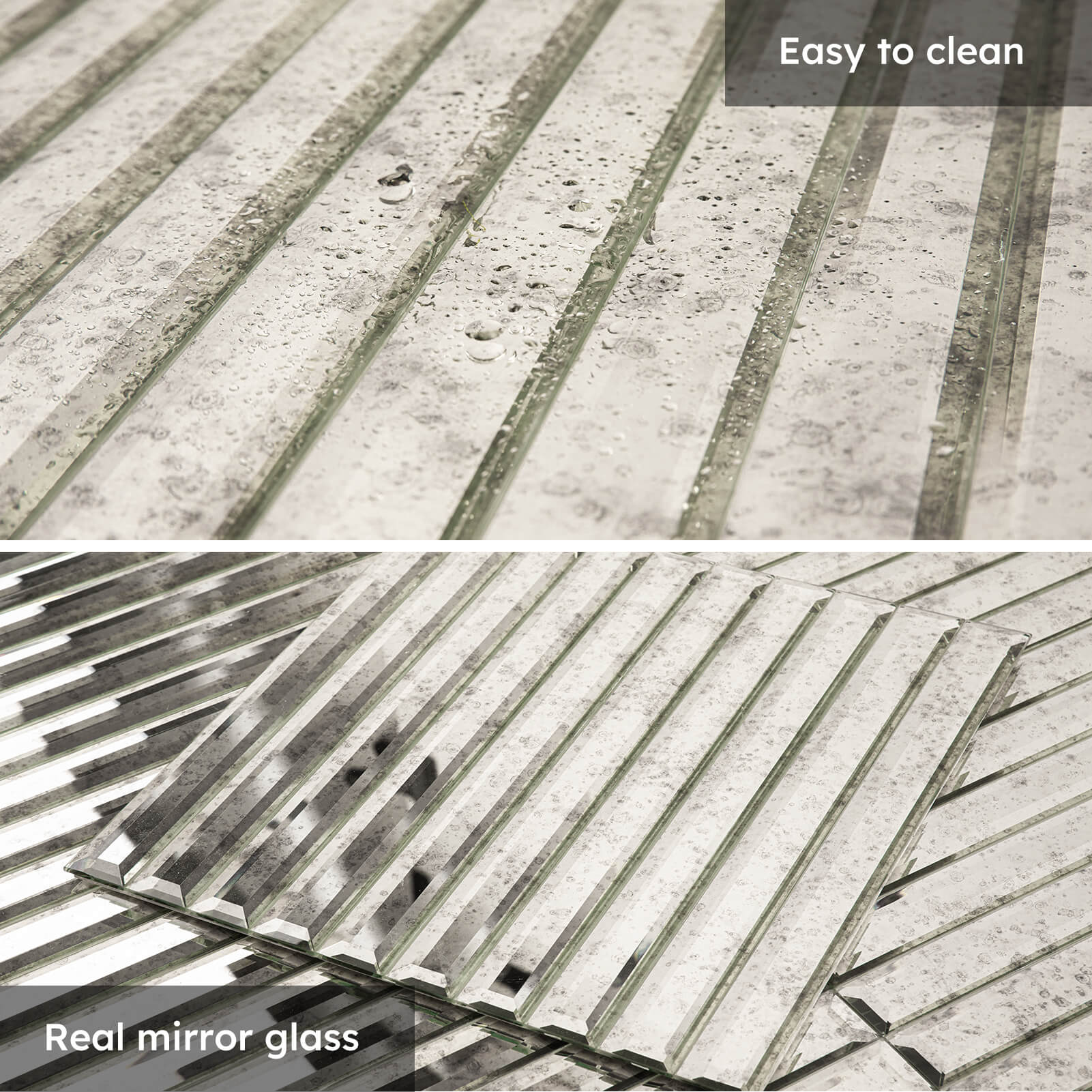 Diflart Peel and Stick Beveled Light Antique Mirror Glass Tile 12 x12 Inch for Kitchen Backsplash Bathroom Accent Wall Pack of 5 Sq.ft