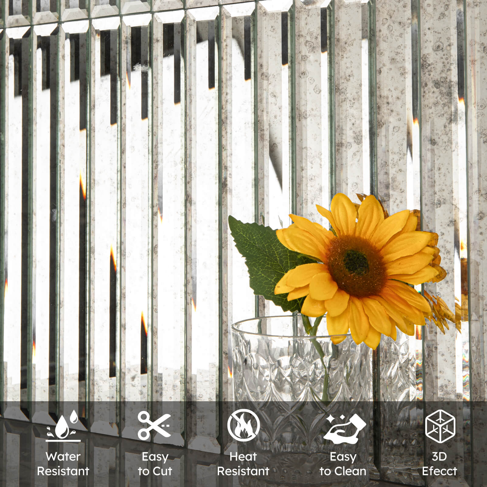 Diflart Peel and Stick Beveled Light Antique Mirror Glass Tile 12 x12 Inch for Kitchen Backsplash Bathroom Accent Wall Pack of 5 Sq.ft