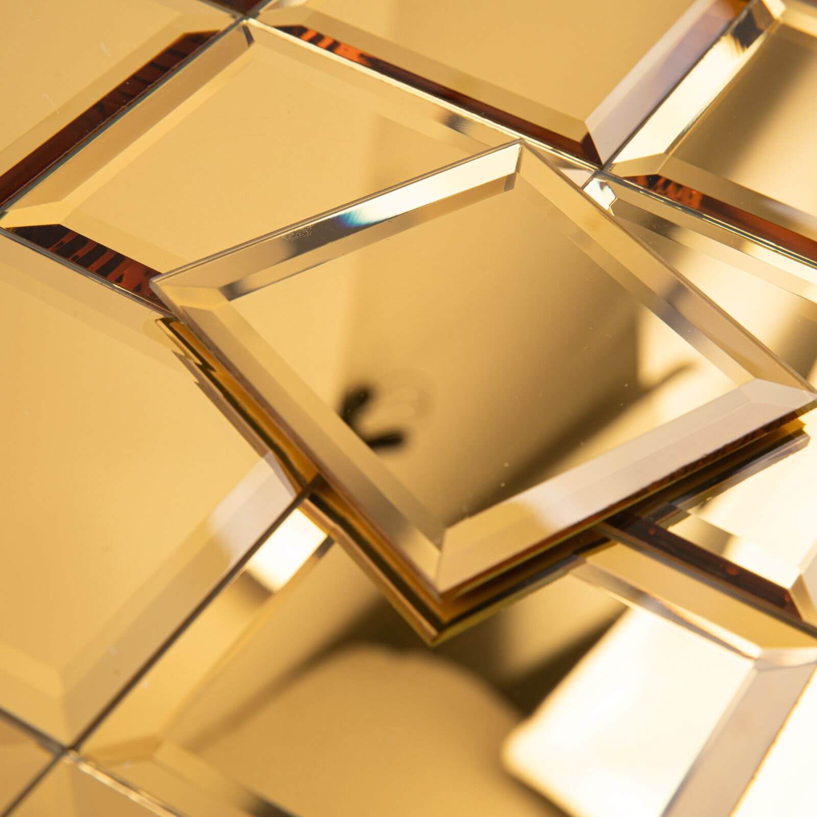 Diflart Peel and Stick Beveled Mirror Backsplash Tile, Gold, 3 x 3 Inch, Mirror Square Tiles for Kitchen Bathroom Wall Pack of 32 Pieces