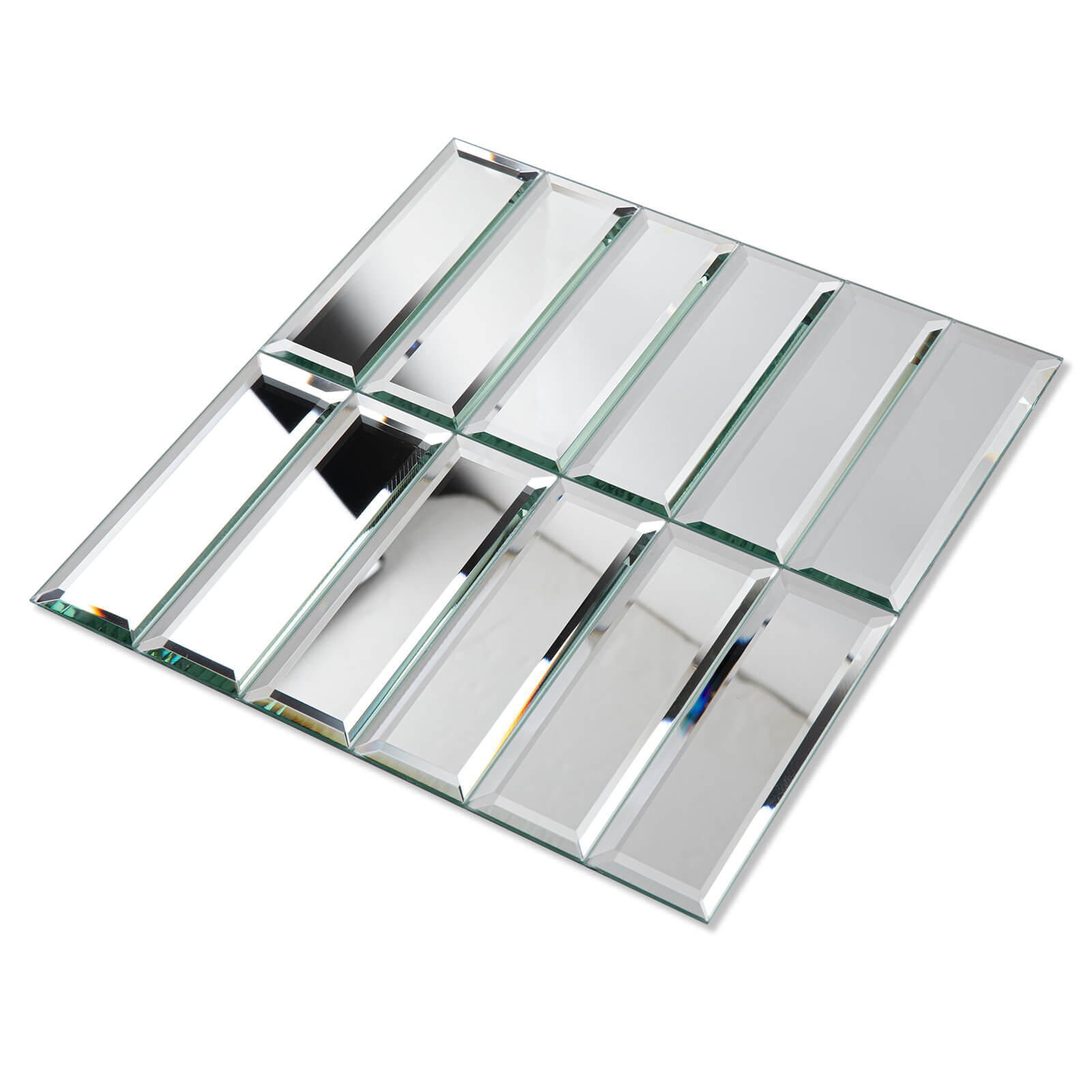 Diflart Peel and Stick Mirror Backsplash Tiles, Beveled Glass Mirror Tiles 12x12 Inch Silver Rectangle for Kitchen Bathroom Accent Wall Tiles Pack of 5 Sheets