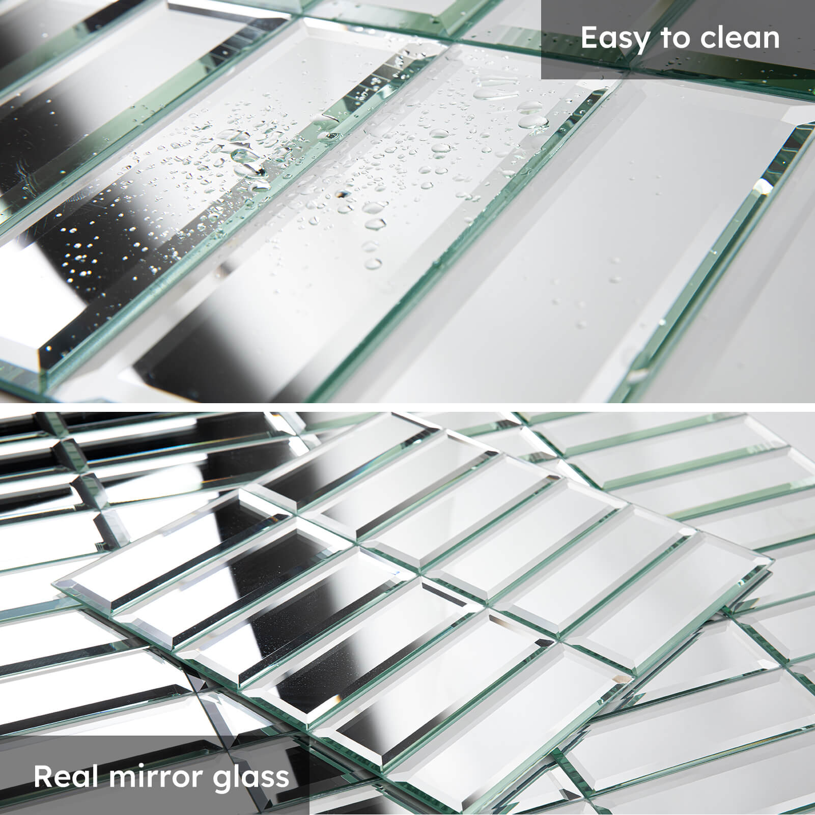 Diflart Peel and Stick Mirror Backsplash Tiles, Beveled Glass Mirror Tiles 12x12 Inch Silver Rectangle for Kitchen Bathroom Accent Wall Tiles Pack of 5 Sheets