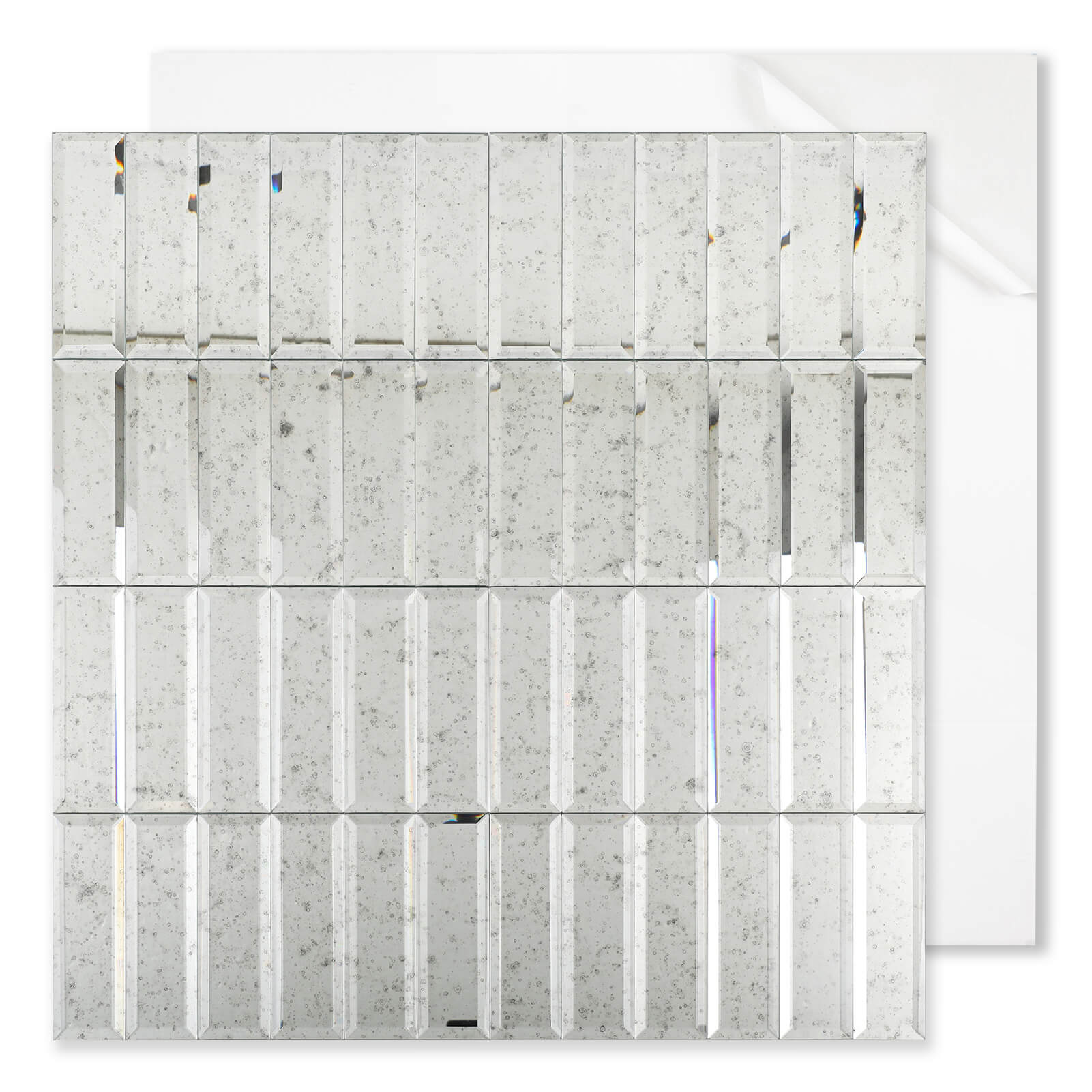 Diflart Peel and Stick Mirror Backsplash Tiles, Light Antique, 1.8 x 11.8 Inch, Two Strips, Beveled Mirror Tiles for Kitchen Bathroom Accent Wall, Pack of 5 Sheets