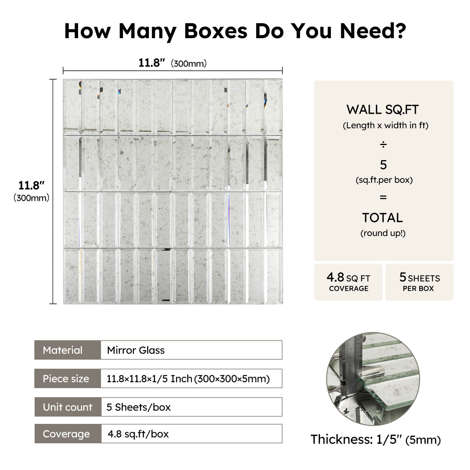 Diflart Peel and Stick Mirror Backsplash Tiles, Light Antique, 1.8 x 11.8 Inch, Two Strips, Beveled Mirror Tiles for Kitchen Bathroom Accent Wall, Pack of 5 Sheets