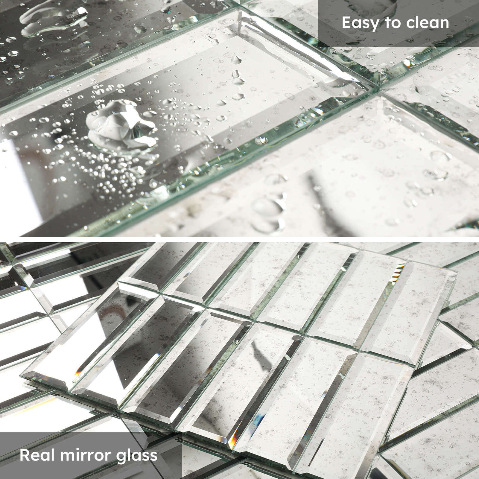 Diflart Peel and Stick Mirror Backsplash Tiles, Light Antique, 1.8 x 11.8 Inch, Two Strips, Beveled Mirror Tiles for Kitchen Bathroom Accent Wall, Pack of 5 Sheets