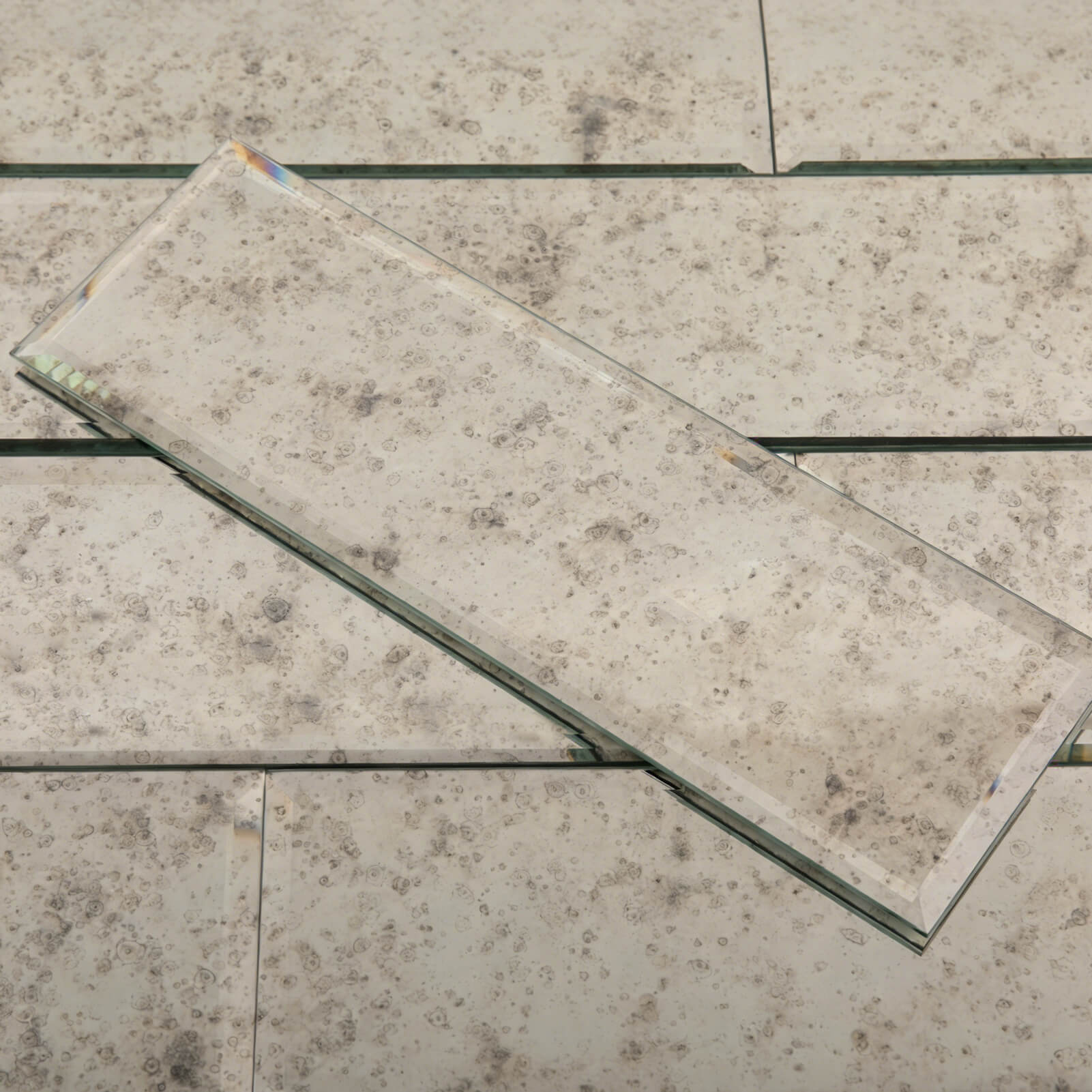 Diflart Mirror Backsplash Tiles for Kitchen, Light Antique Subway, 3x10 Inch, Beveled Mirror TIile for Bathroom Wall (24 Pcs,5 Sq.ft)