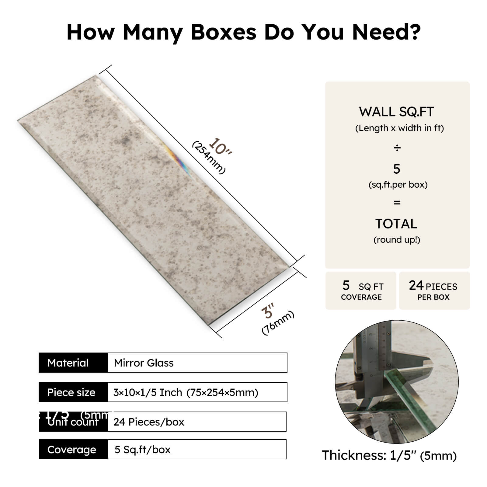 Diflart Mirror Backsplash Tiles for Kitchen, Light Antique Subway, 3x10 Inch, Beveled Mirror TIile for Bathroom Wall (24 Pcs,5 Sq.ft)