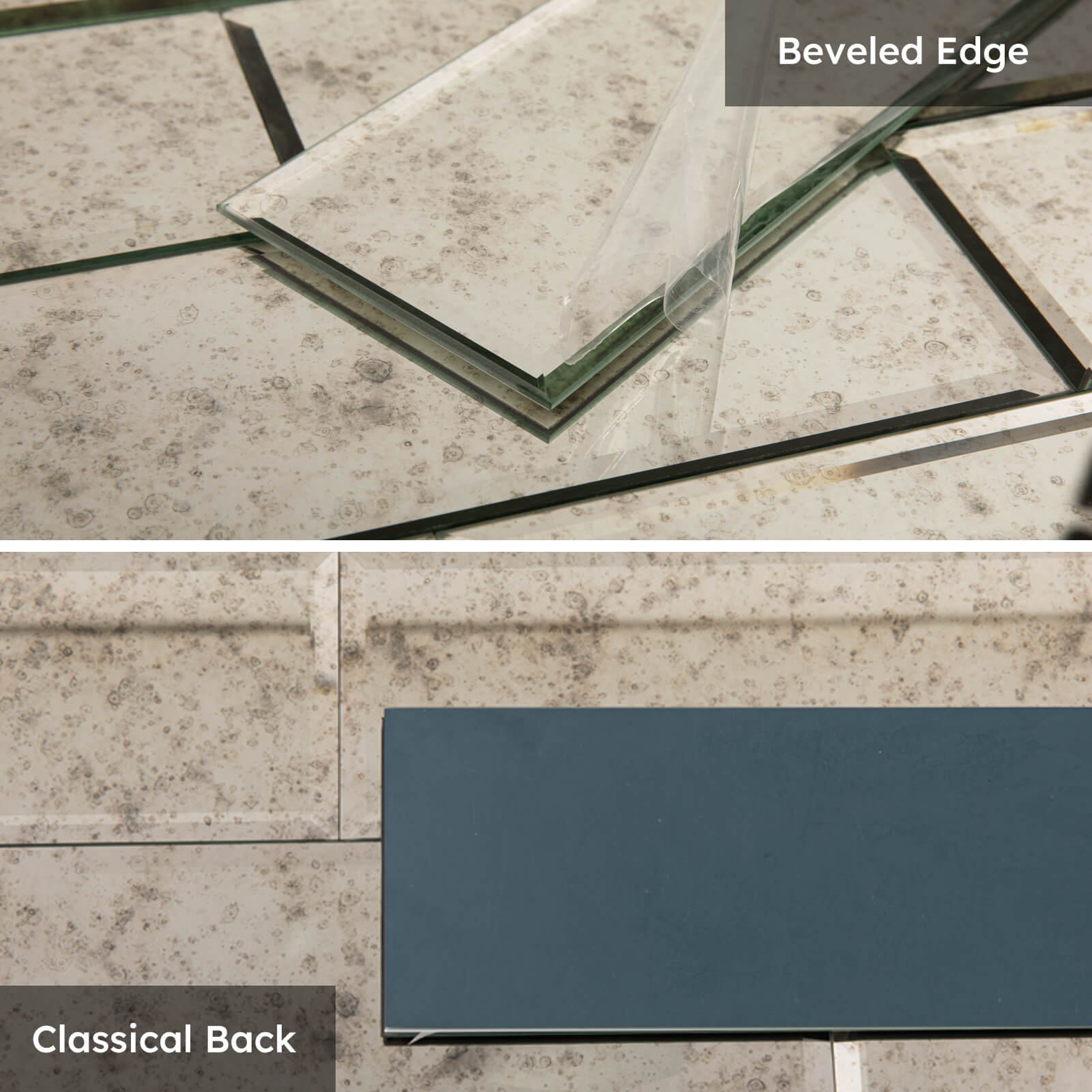 Diflart Mirror Backsplash Tiles for Kitchen, Light Antique Subway, 3x10 Inch, Beveled Mirror TIile for Bathroom Wall (24 Pcs,5 Sq.ft)