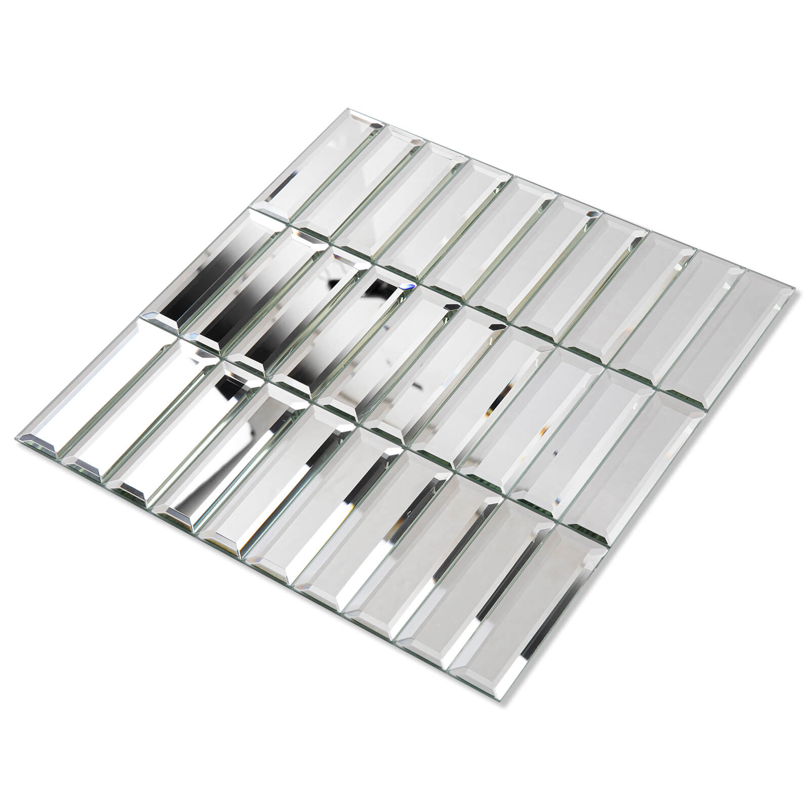 Diflart Peel and Stick Mirror Backsplash Tiles, Beveled Glass Mirror Tiles 12x12 Inch Silver Rectangle for Kitchen Bathroom Accent Wall Tiles Pack of 5 Sheets