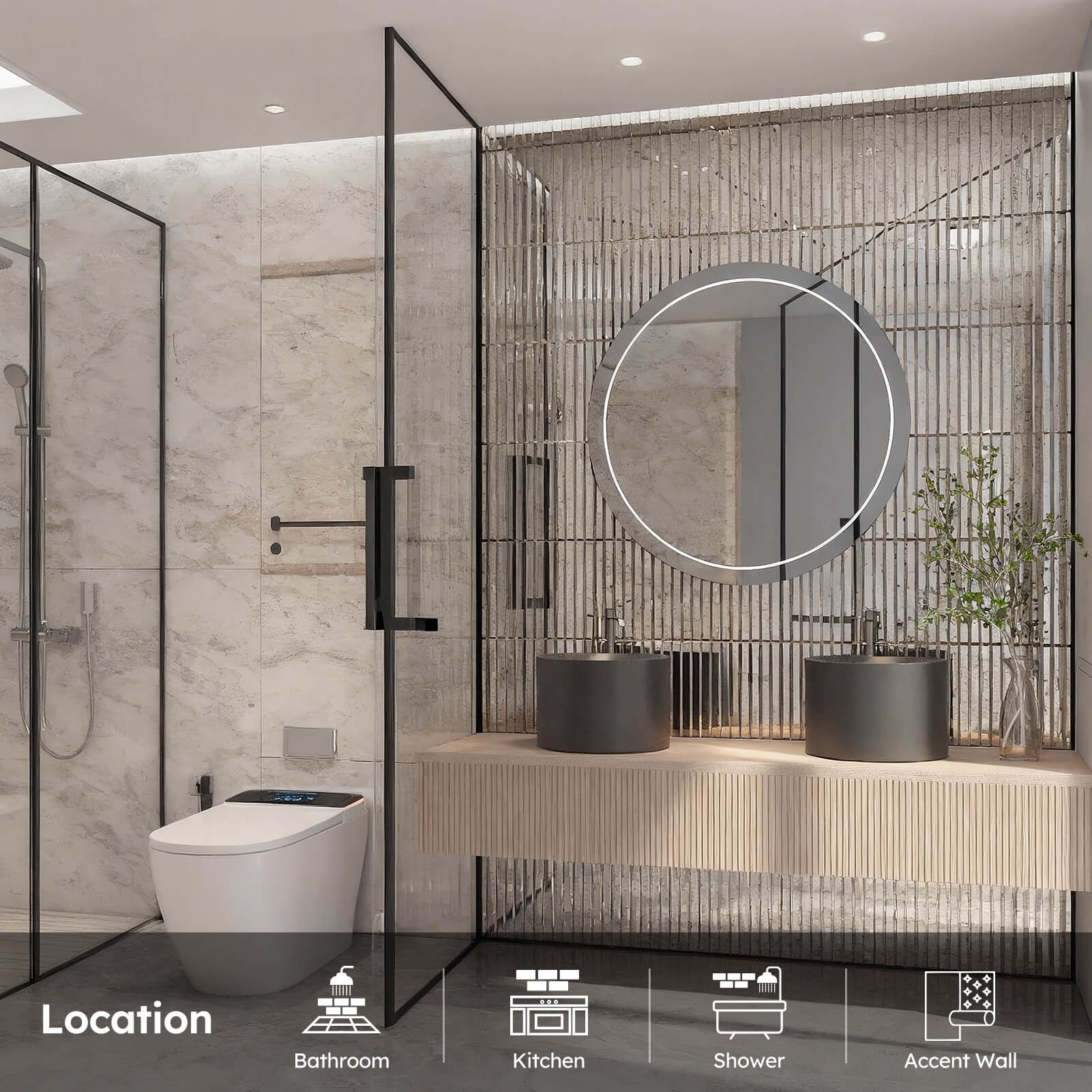 Diflart Beveled Mirror Backsplash Tiles for Kitchen, Light Antique Strip, 12x12 Inch, Mirror Tile for Bathroom Bar Wall (5 Sheets,5 Sq.ft)