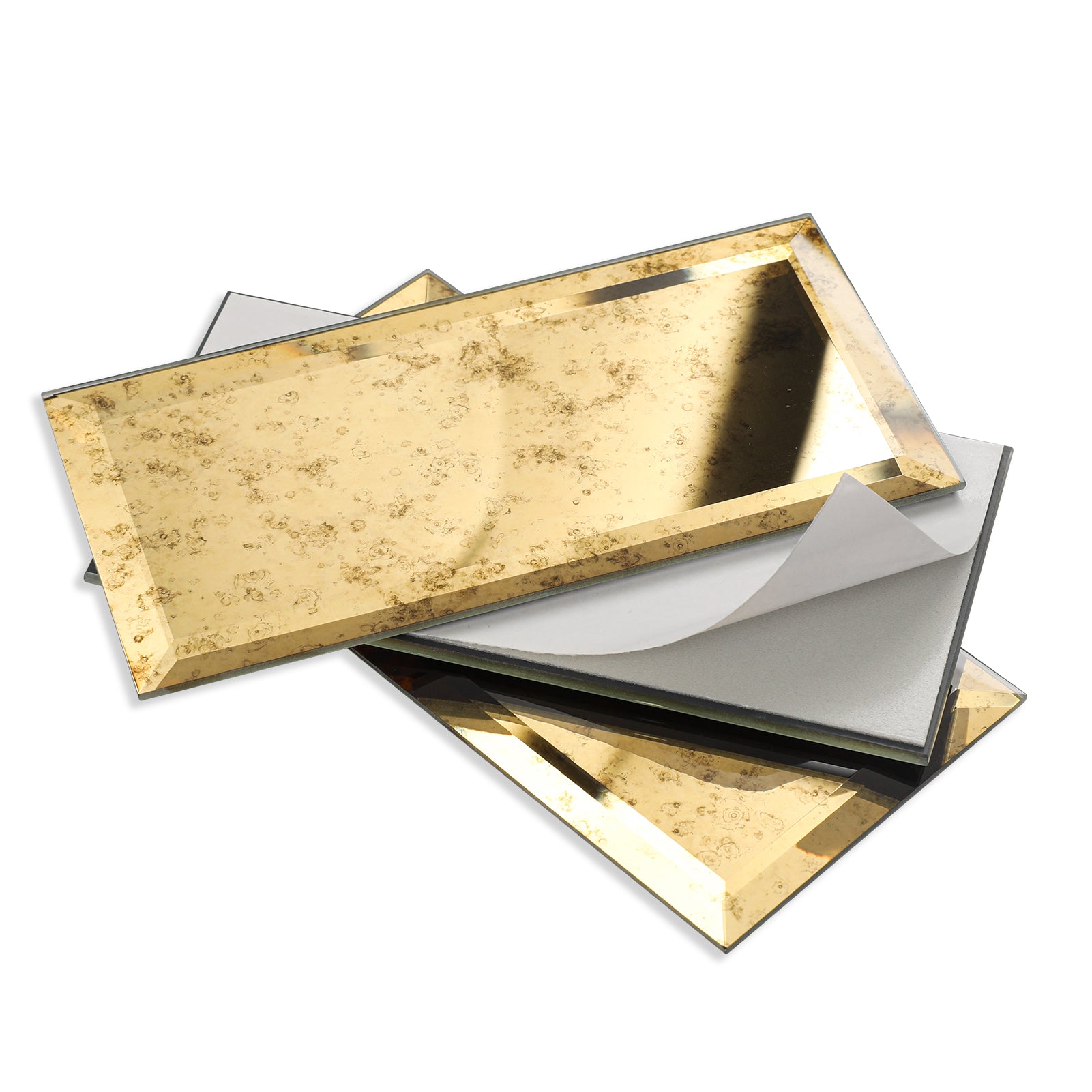 Diflart Mirror Peel and Stick Tile, Gold with Ligh Antique Veins, 3x6 Inch, Beveled Mirror Square Kitchen Backsplash Bar Wall Tile (5 Sq.ft, 40 Pcs)
