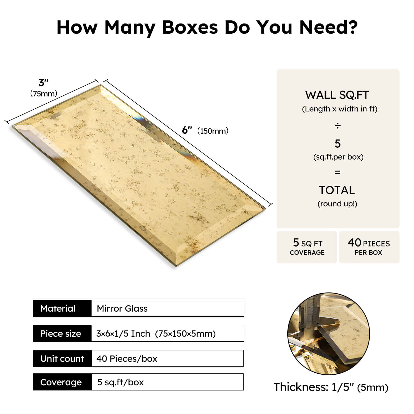 Diflart Mirror Peel and Stick Tile, Gold with Ligh Antique Veins, 3x6 Inch, Beveled Mirror Square Kitchen Backsplash Bar Wall Tile (5 Sq.ft, 40 Pcs)