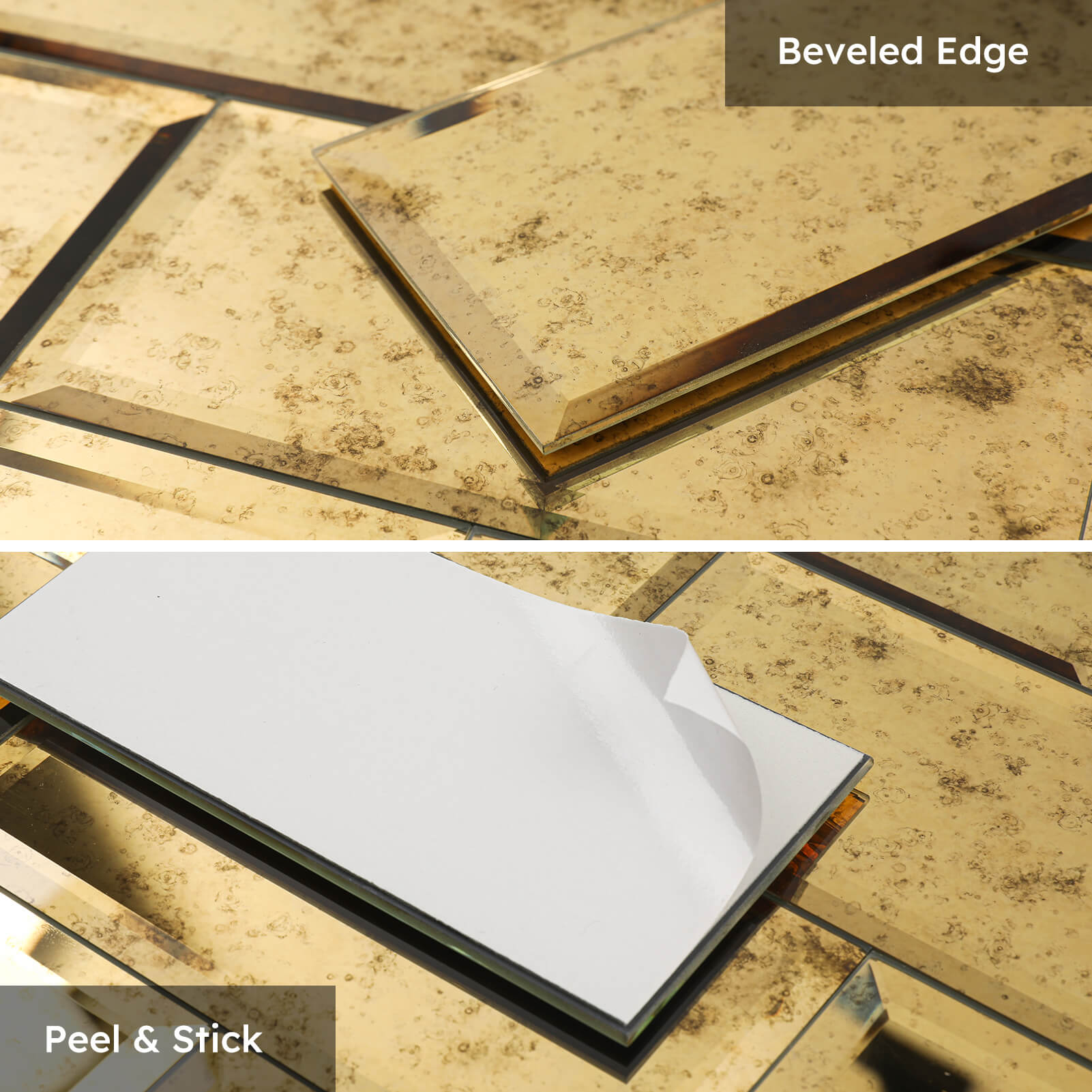 Diflart Mirror Peel and Stick Tile, Gold with Ligh Antique Veins, 3x6