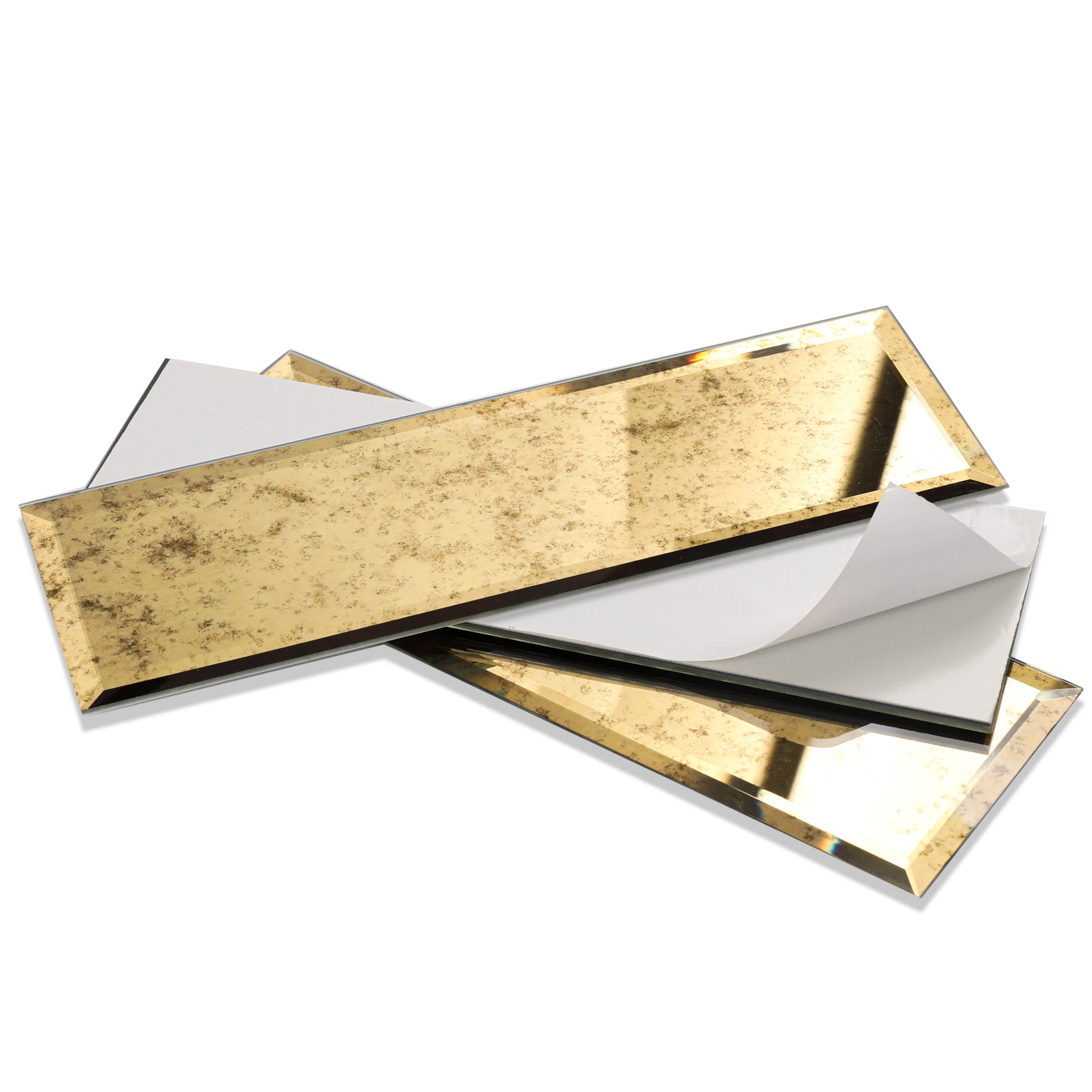 Diflart Mirror Peel and Stick Tile, Gold with Ligh Antique Veins, 4x12 Inch, Beveled Mirror Square Kitchen Backsplash Bar Wall Tile (5 Sq.ft, 15 Pcs)