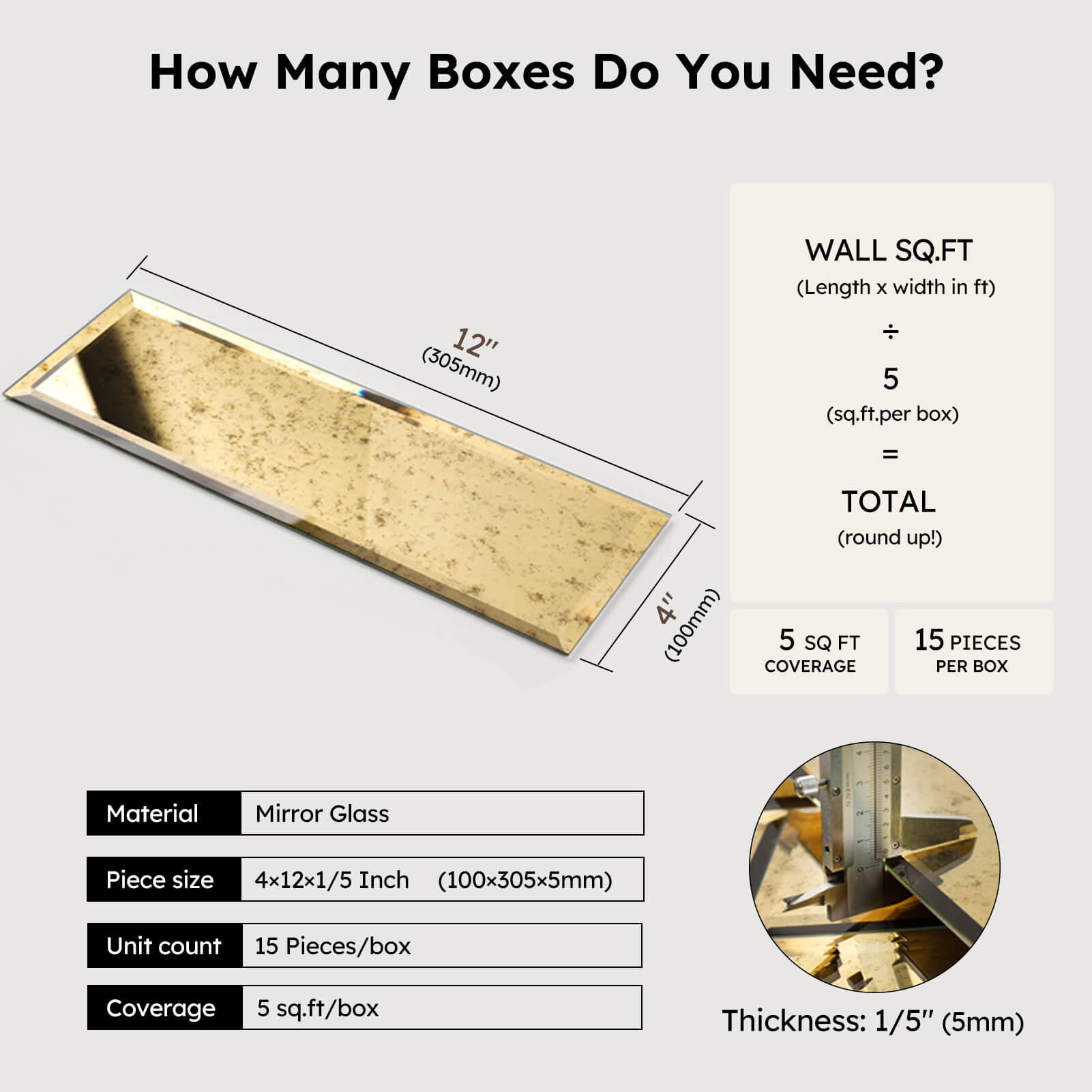 Diflart Mirror Peel and Stick Tile, Gold with Ligh Antique Veins, 4x12 Inch, Beveled Mirror Square Kitchen Backsplash Bar Wall Tile (5 Sq.ft, 15 Pcs)