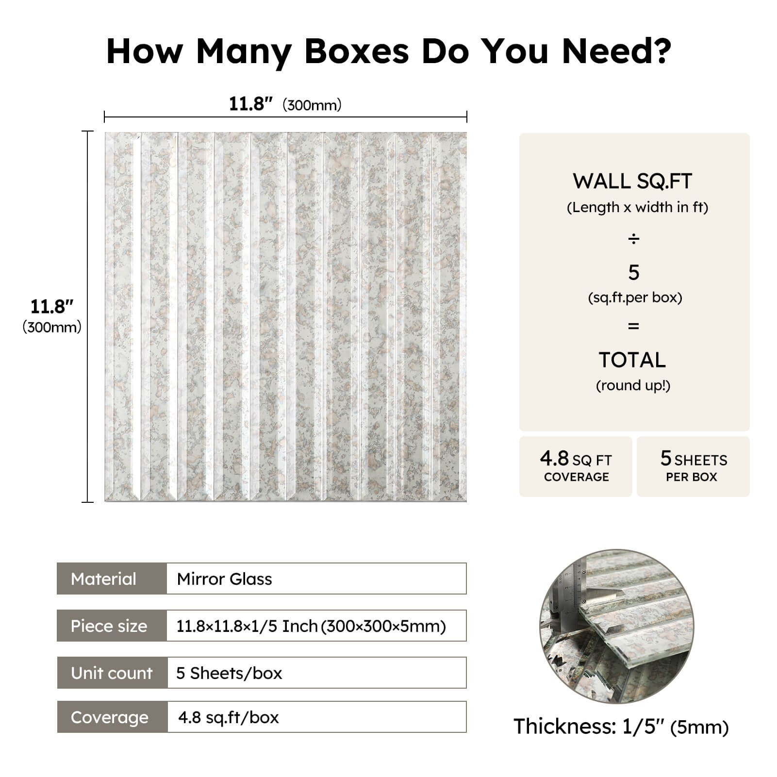 Diflart Beveled Mirror Backsplash Tiles for Kitchen, Mirror TIile for Bathroom Accent Wall (Antique, 12x12 Inch)