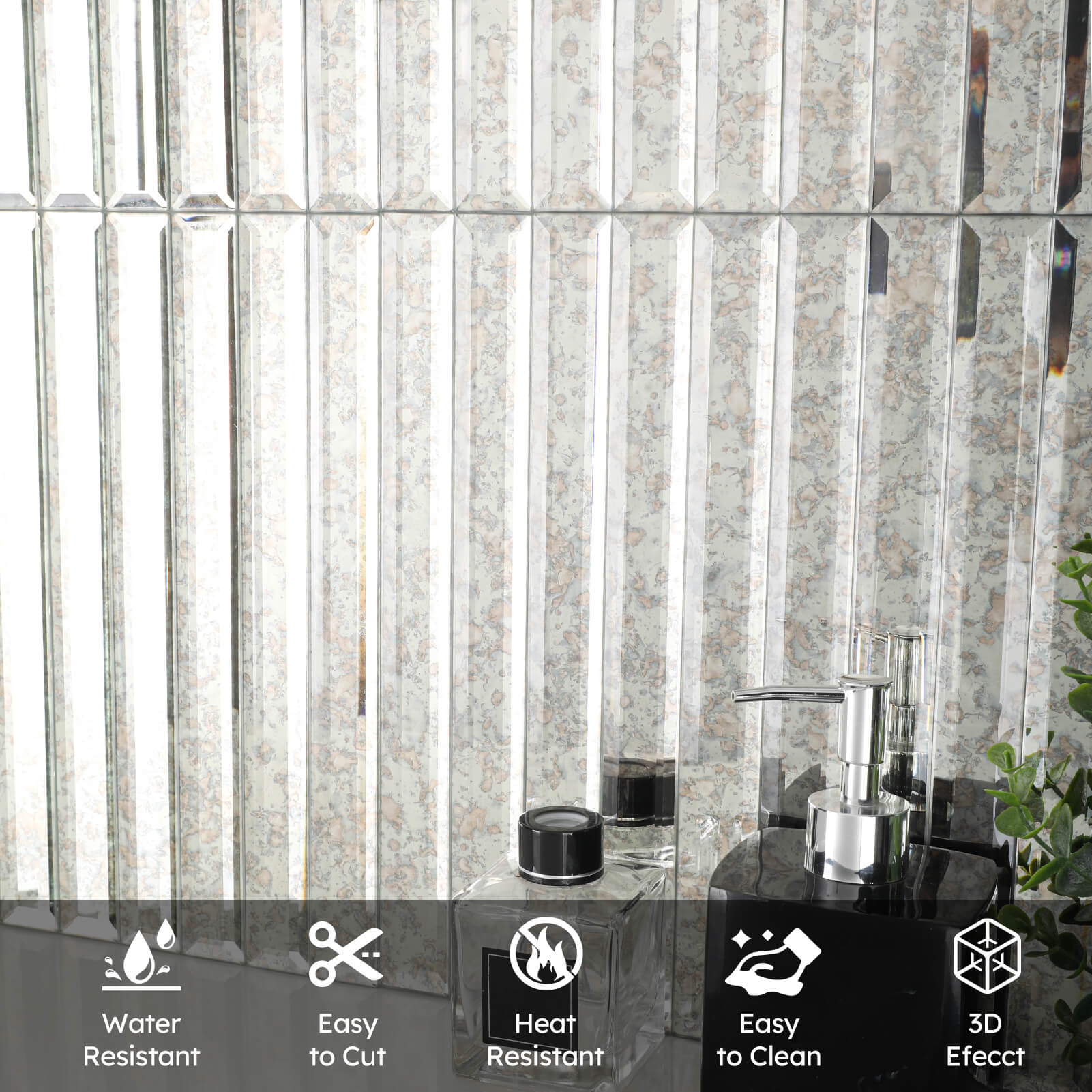 Diflart Peel and Stick Mirror Backsplash Tile, Beveled Mirror Tile for Kitchen Bathroom Bar Accent Wall (Antique, 11.8 x 11.8 Inch)