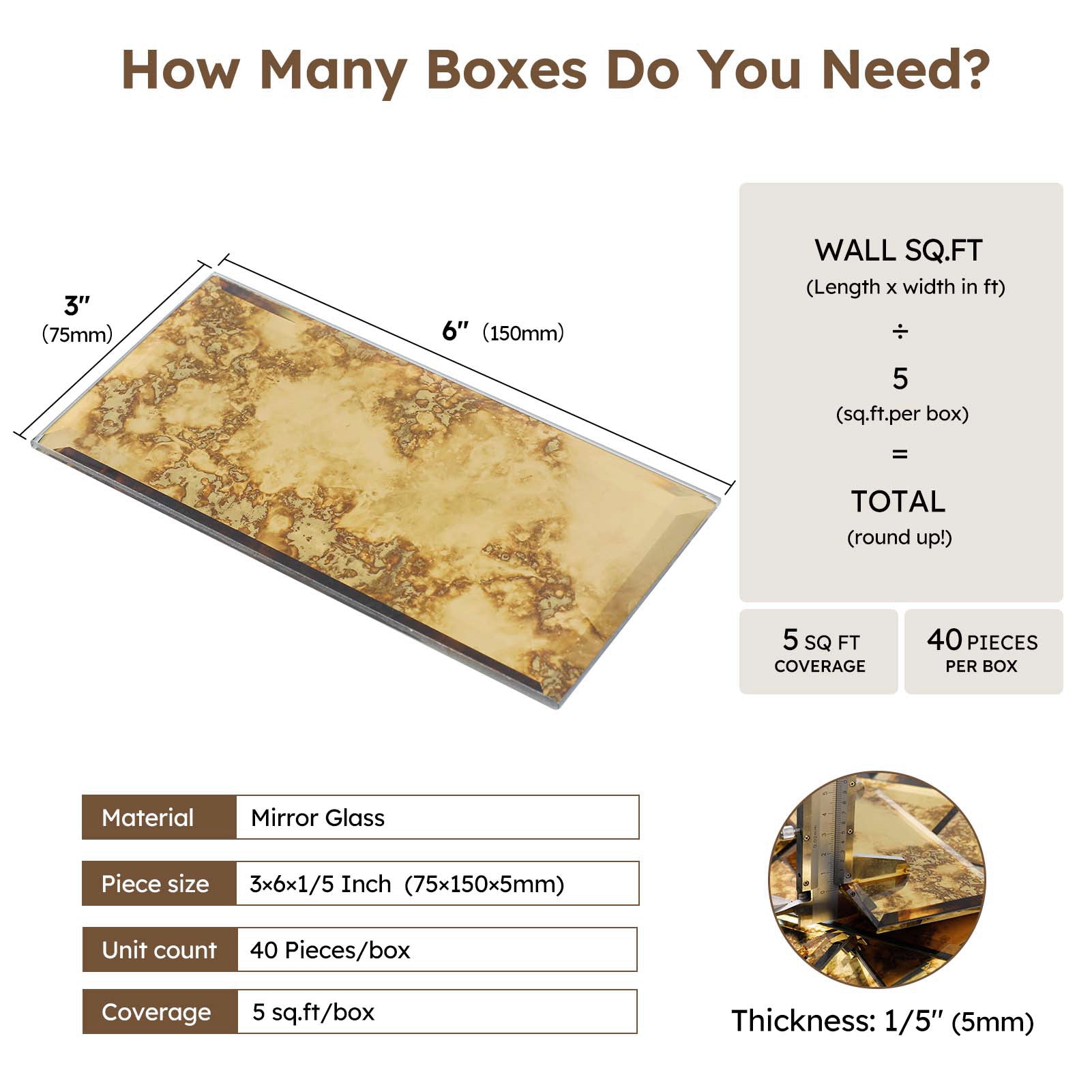 Diflart Peel and Stick Mirror Backsplash, Gold Antique, 3x6 Inch, Beveled Mirror Tiles for Kitchen Bar Accent Wall Tile