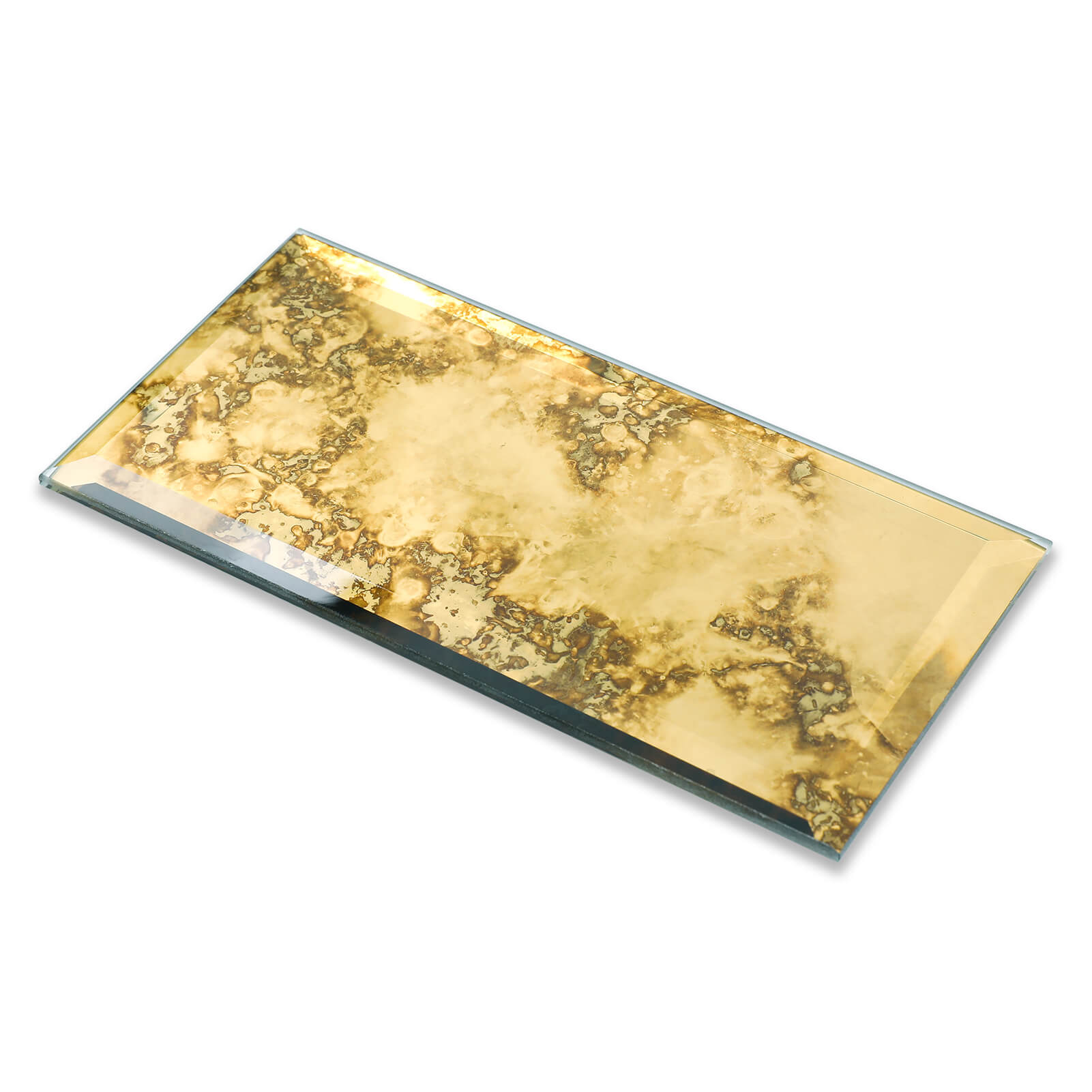 Diflart Peel and Stick Mirror Backsplash, Gold Antique, 3x6 Inch, Beveled Mirror Tiles for Kitchen Bar Accent Wall Tile