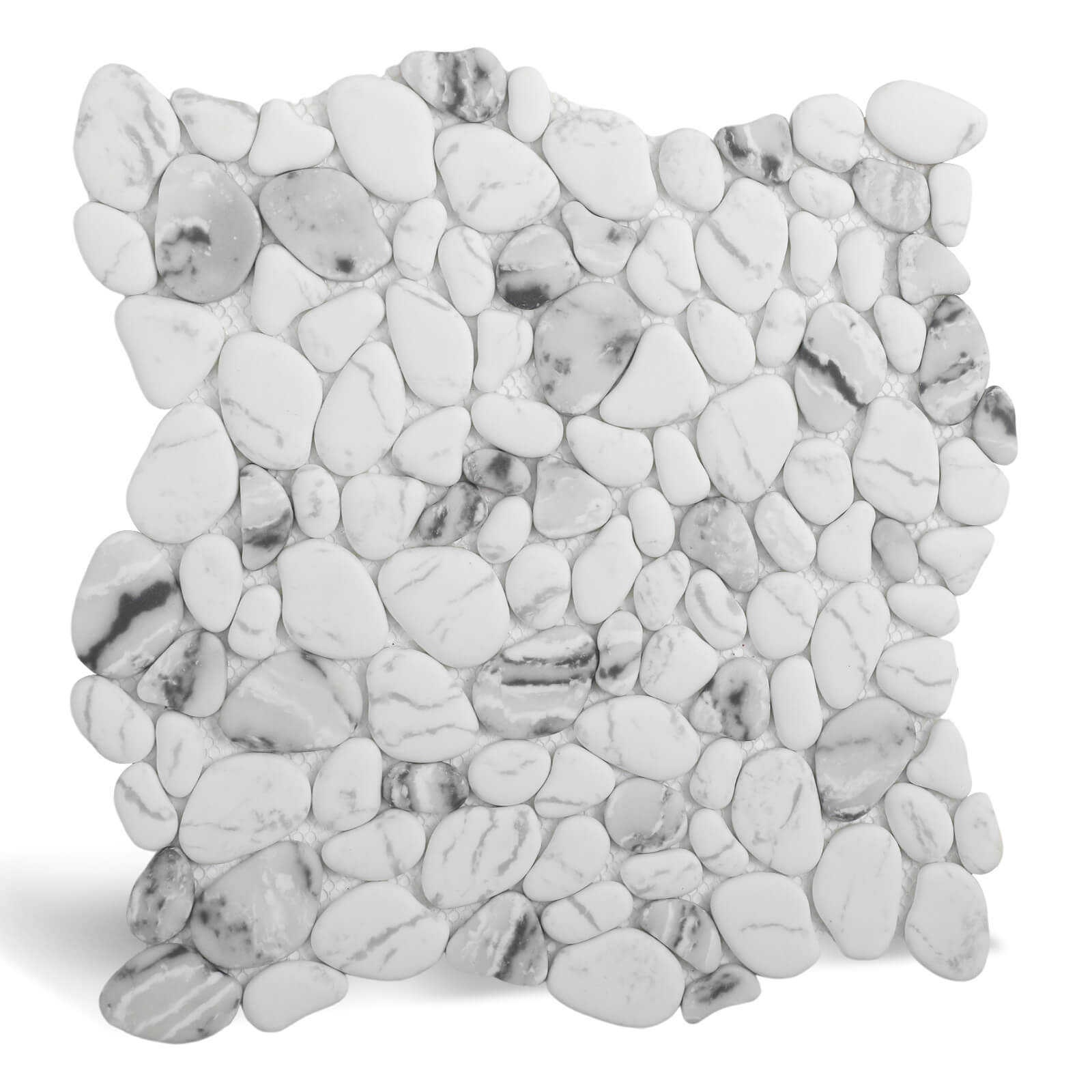 Diflart Pebble Tile for Shower Floor, White with Gray Marble Veins Oval,Pebble Backsplash for Kitchen Bathroom Wall and Floor Tile