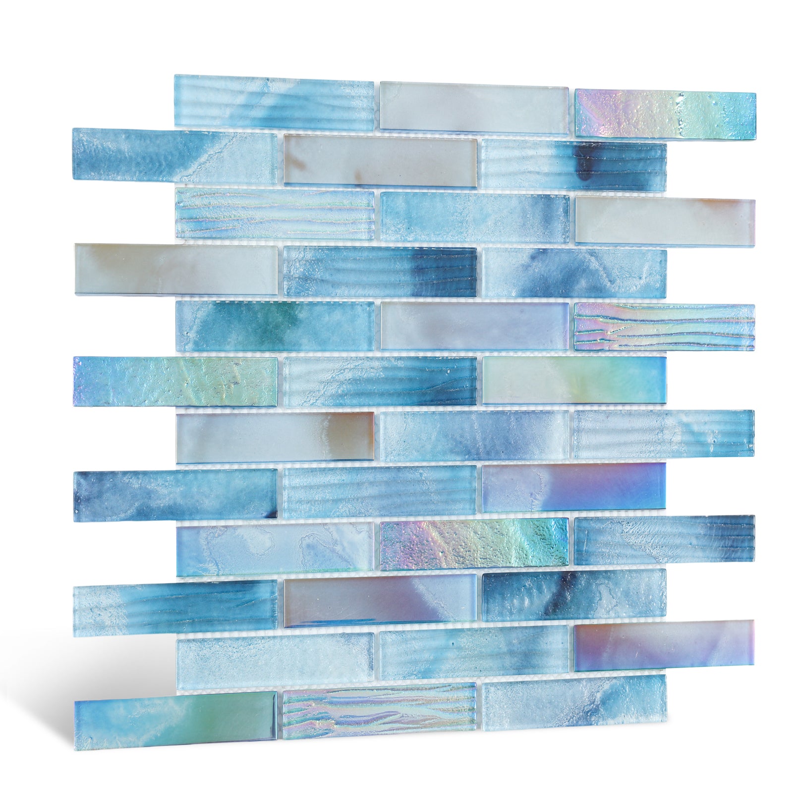 Pool Glass Mosaic Tiles, Iridescent Aqua, 1x4 Inch Brick, 5 Sheets Glass Tile for Swimming Pool, Kitchen Backsplash, Shower, Bathroom Wall, Waterline, Fountain