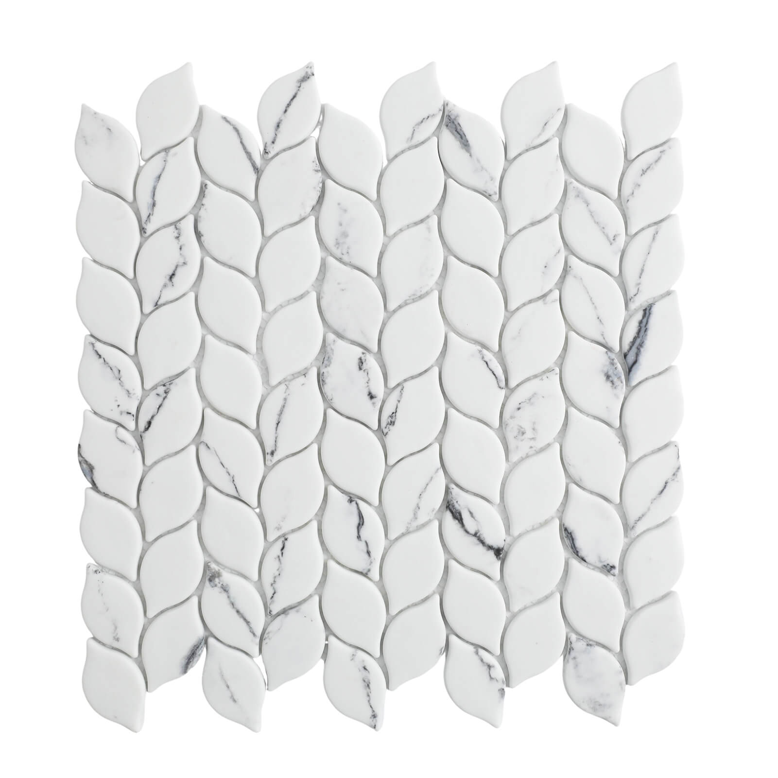 Diflart Glass Tiles Backsplash for Kitchen, White Leaf, Recycled Glass Marble Stone Looks for Bathroom, Shower Wall and Floor Tile, Pack of 5 Sheets