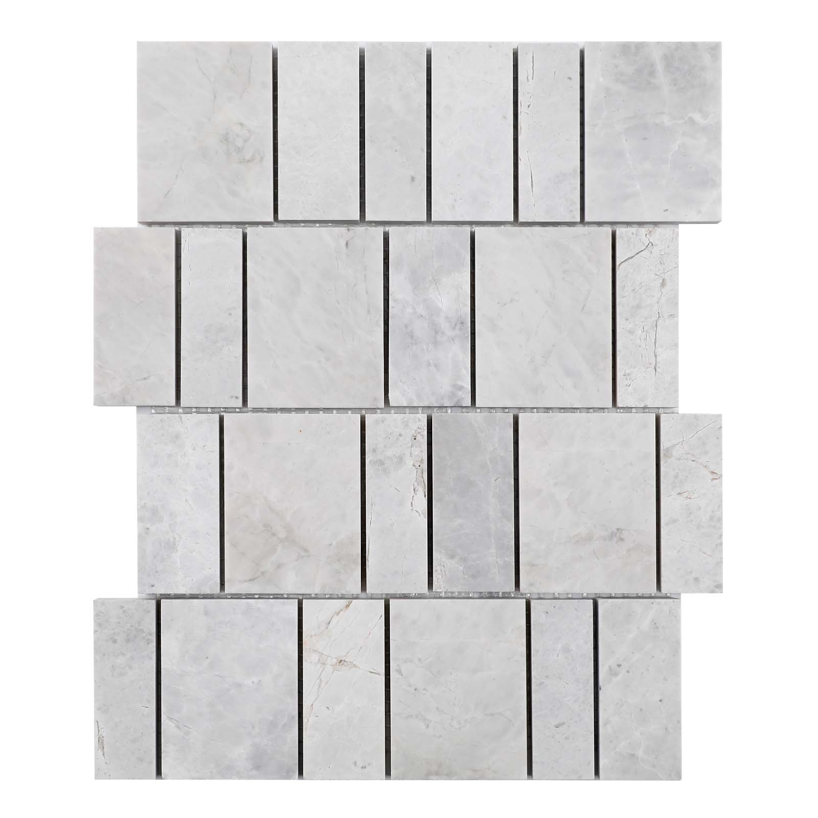Diflart Andes Grey Marble Mosaic Tile, Offset Piano Pattern, Honed, Marble Backsplash Tiles for Kitchen Bathroom Wall Floor, Pack of 5 Sheets