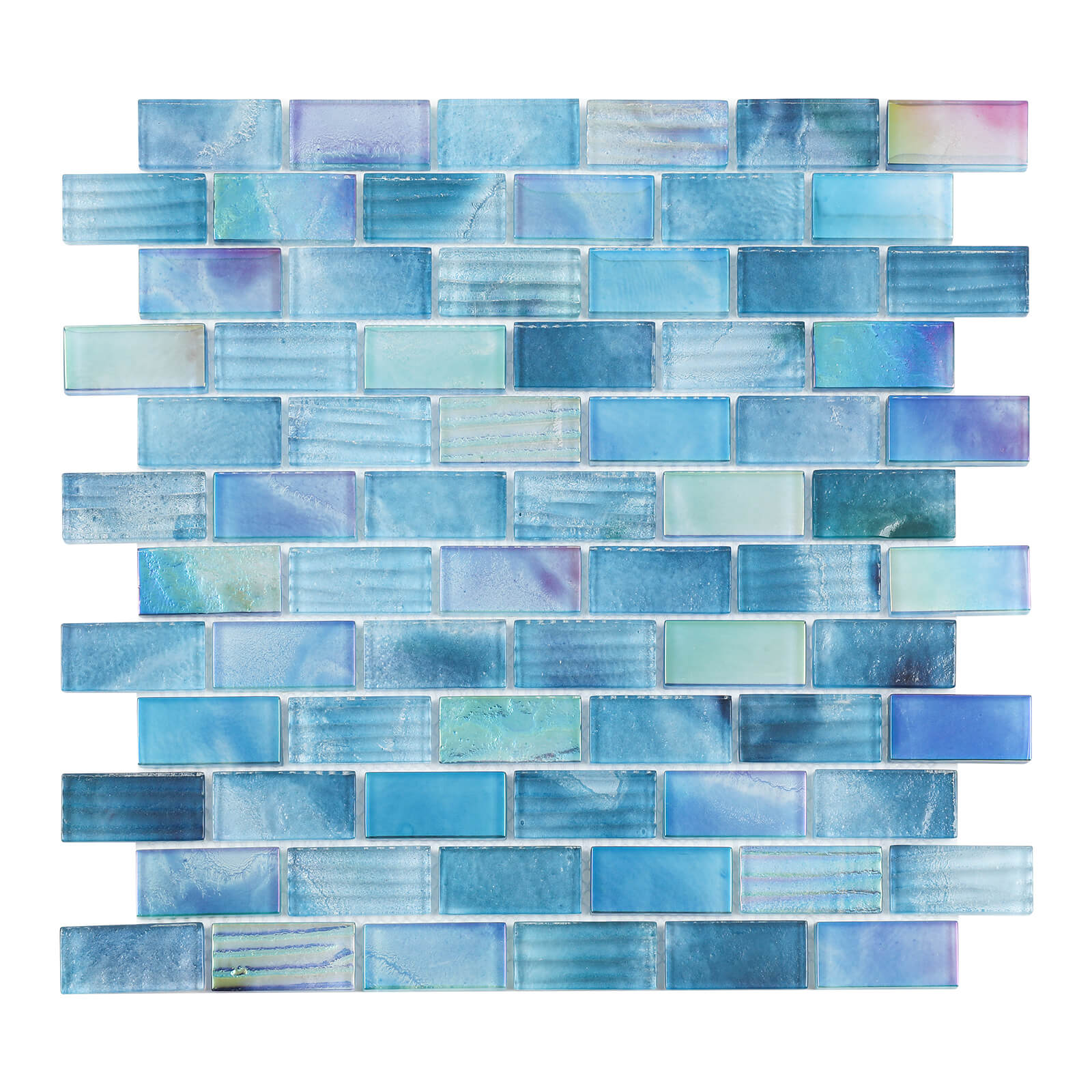 Pool Glass Mosaic Tiles, Iridescent Aqua, 1x2 Inch Brick, 5 Sheets Glass Tile for Swimming Pool, Kitchen Backsplash, Shower, Bathroom Wall, Waterline, Fountain